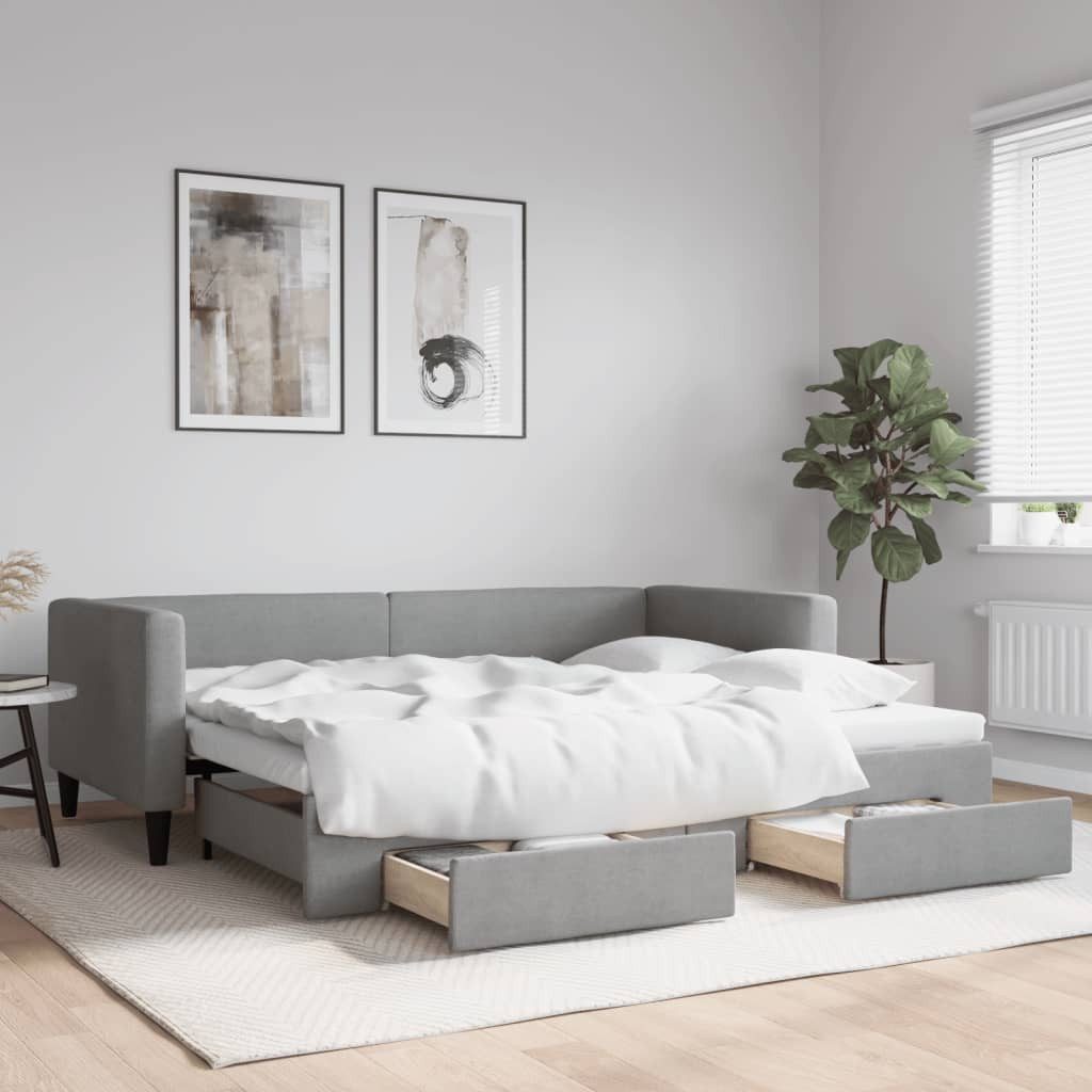 vidaXL Gästebett 90 x 200 cm Tagesbett Ausziehbar mit Schubladen Hellgrau 90x200 cm Sto