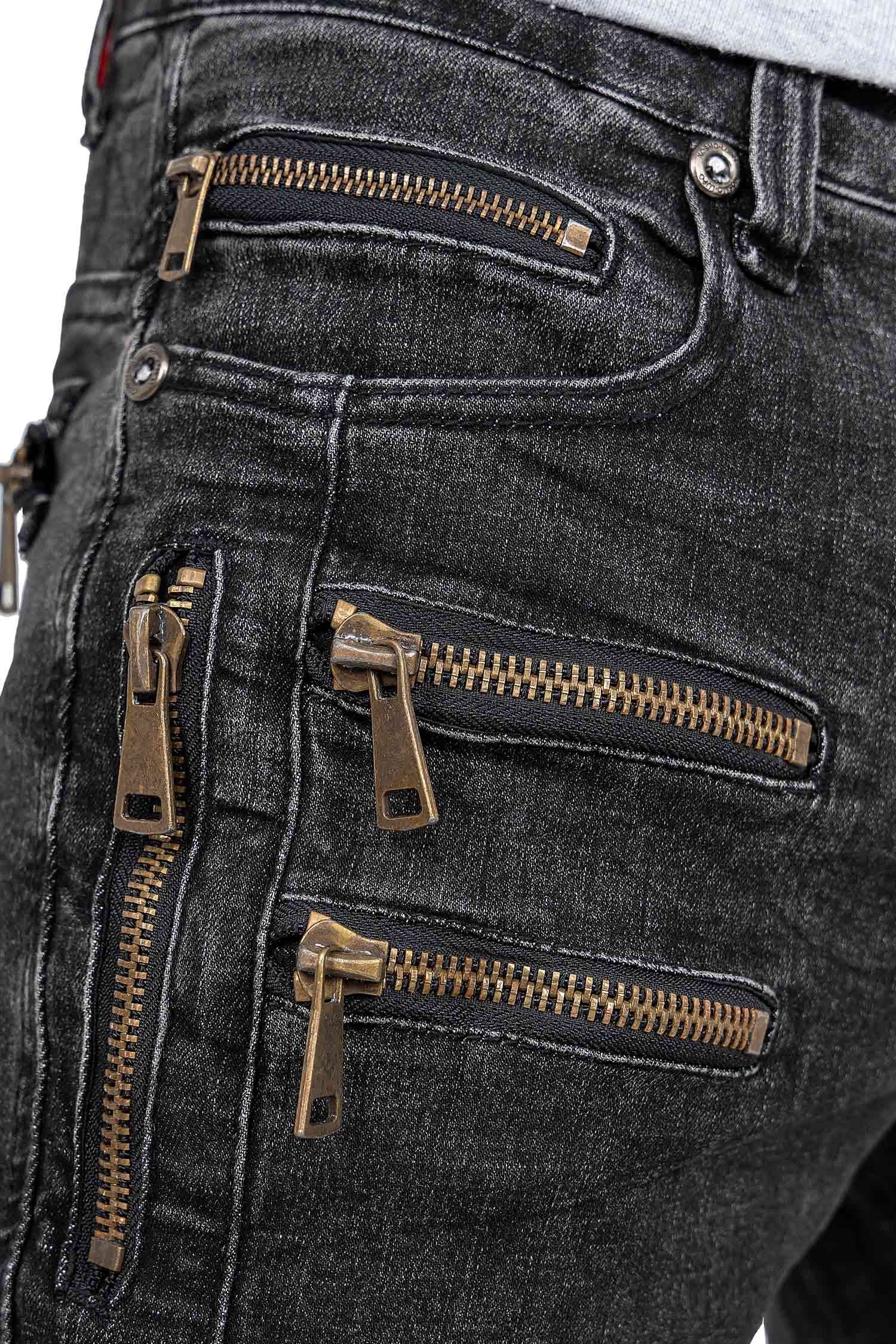 Nieten Auffällige BA-KM060 Verzierungen 5-Pocket-Jeans Kosmo Herren und schwarz Lupo Hose mit