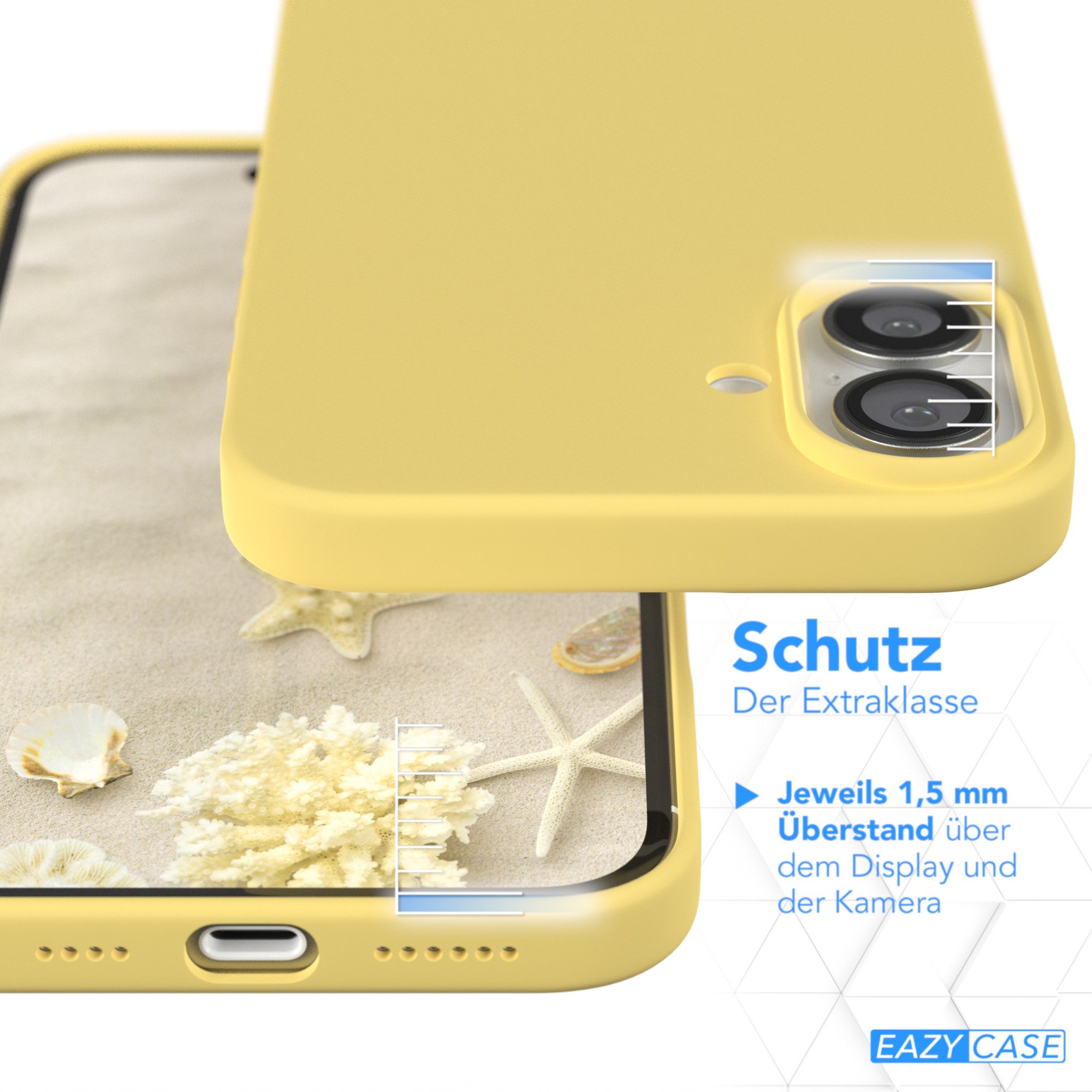 EAZY CASE Handyhülle Premium Silikon Case für Apple iPhone 16 Plus 6,7 Zoll, Handycover Softcase Hülle Silikon mit Displayschutz kratzfest Gelb