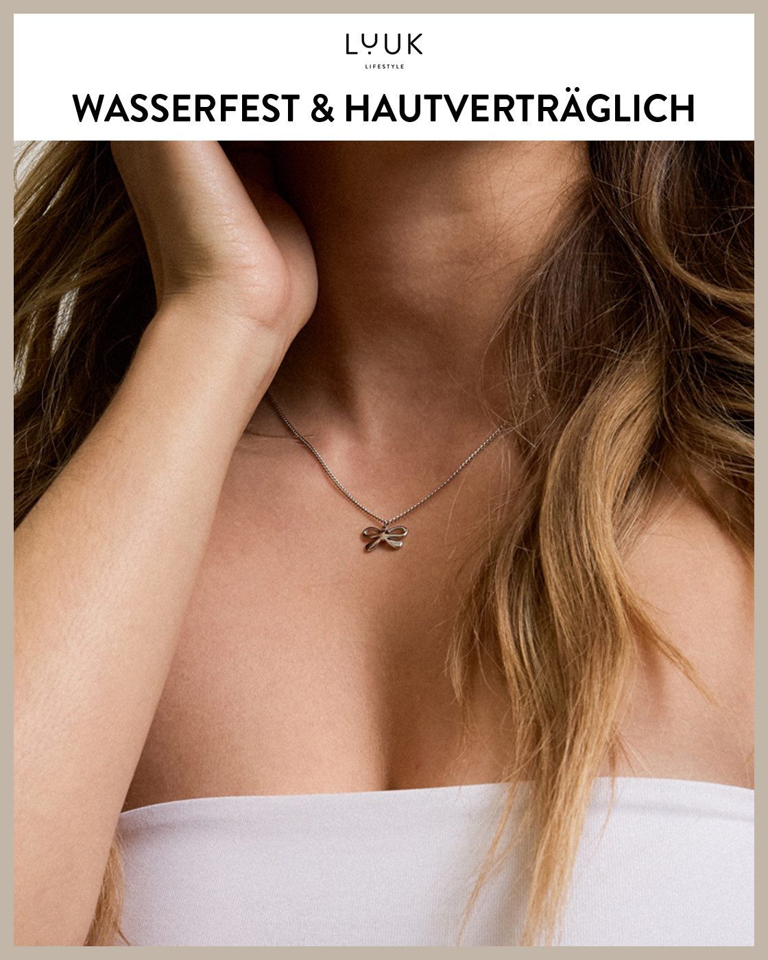 LUUK LIFESTYLE Kette mit Anhänger Schleife, wasserfeste Halskette aus Edelstahl