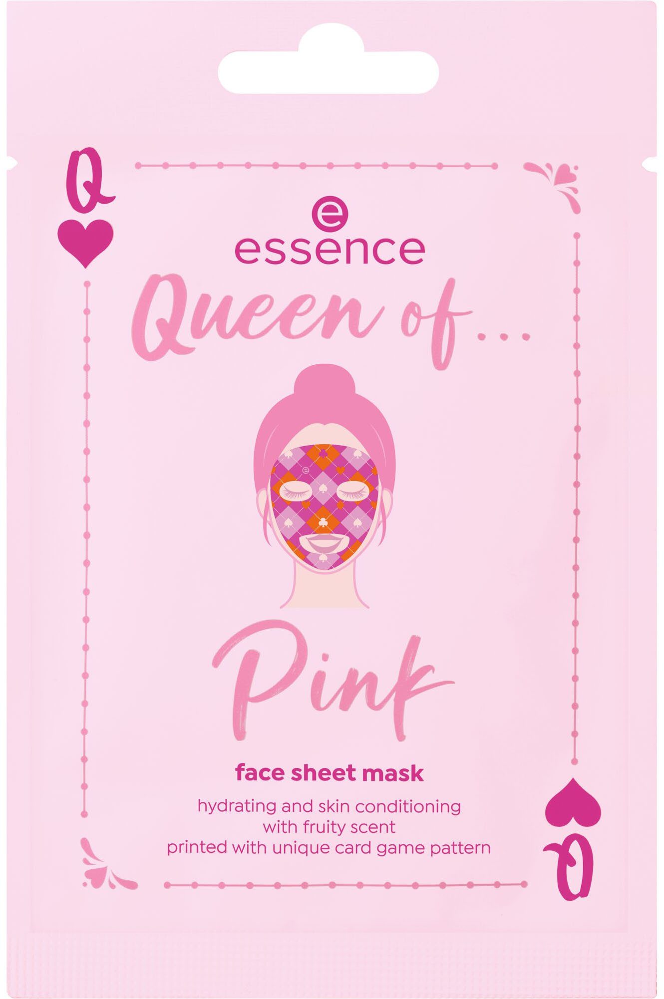 Essence Gesichtsmaske Queen of... Pink face sheet mask Set, 4-tlg., Spielerisches Kartenspielmuster für eine unterhaltsame Pflege!