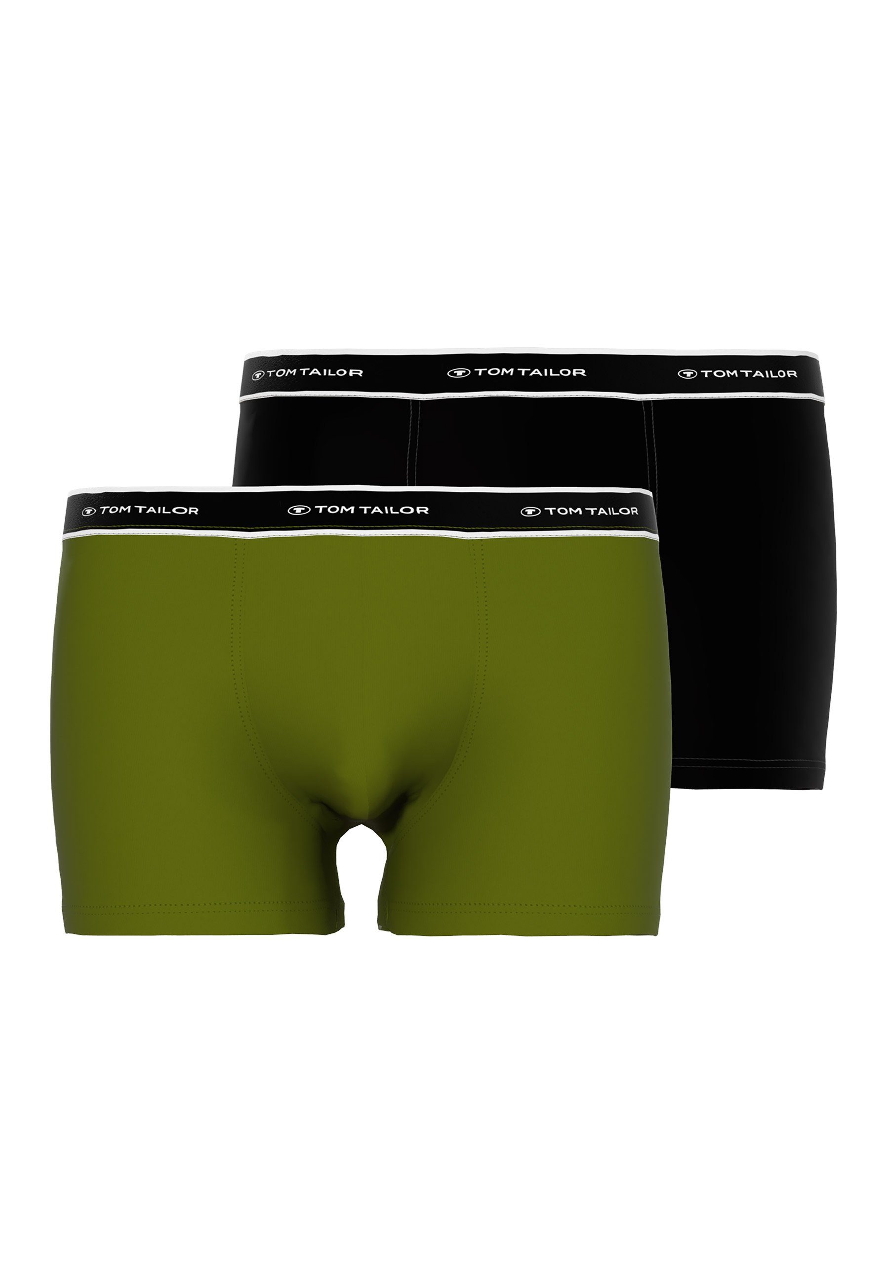 TOM TAILOR Boxershorts TOM TAILOR Herren Hip Pants grün uni 2er Pack (2-St) grün-dunkel-uni