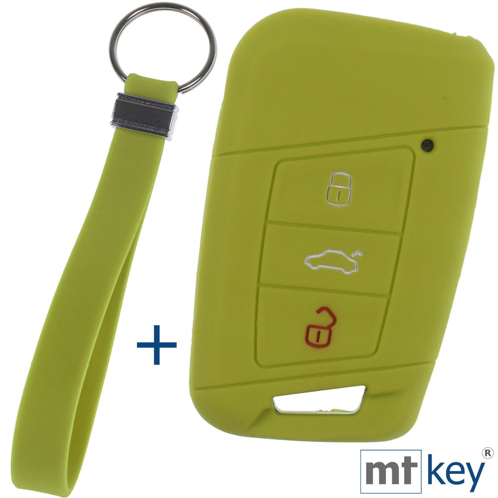 mt-key Schlüsseltasche Autoschlüssel Softcase Silikon Schutzhülle Apfelgrün mit Schlüsselband, für VW Passat B8 Arteon Skoda Kodiaq 3 Tasten KEYLESS SMARTKEY