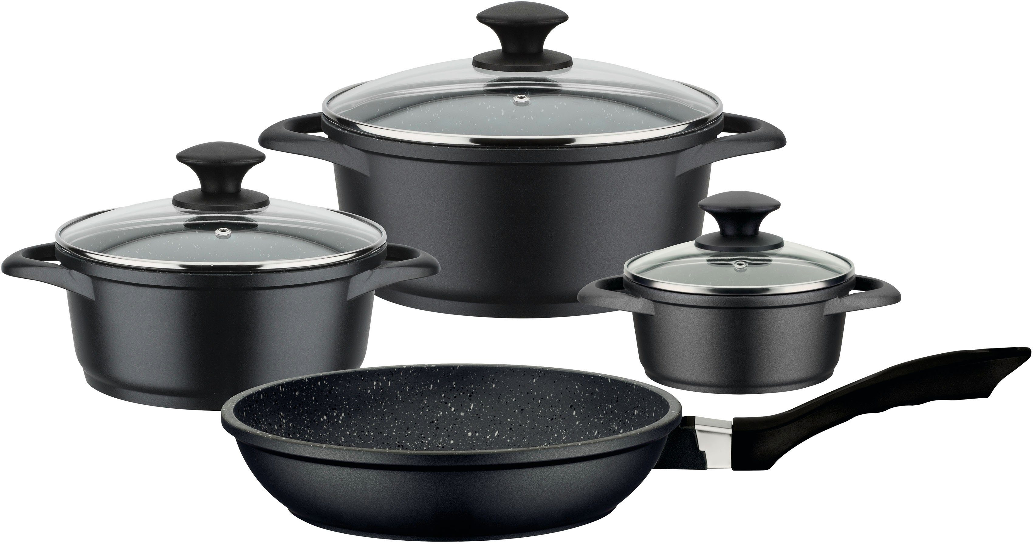 GSW Topf-Set Gourmet Granit, Aluminiumguss (Set, 7-tlg., je 1 Kochtopf Ø 16/20/24 cm, 1x Bratpfanne Ø 24 cm), Induktion