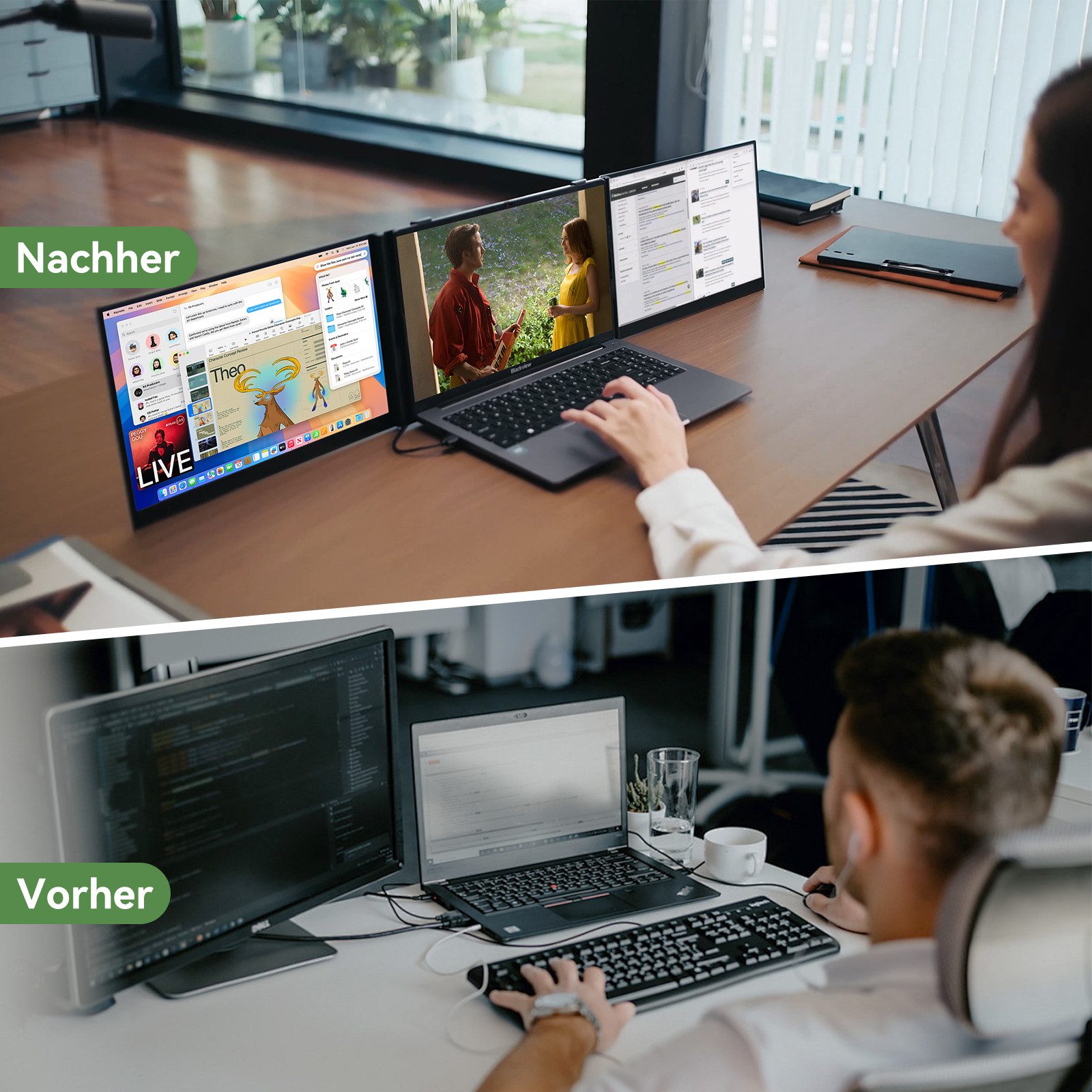 blackview 1920 × 1200 Laptop-Bildschirm-Extender, Dual-Screen, IPS LCD Portabler Monitor (1920x1200 px, Full HD, IPS, 1kg, 16:10, 14-17,3 Zoll & Windows/Mac/Android/Chrome-Kompatibilität)