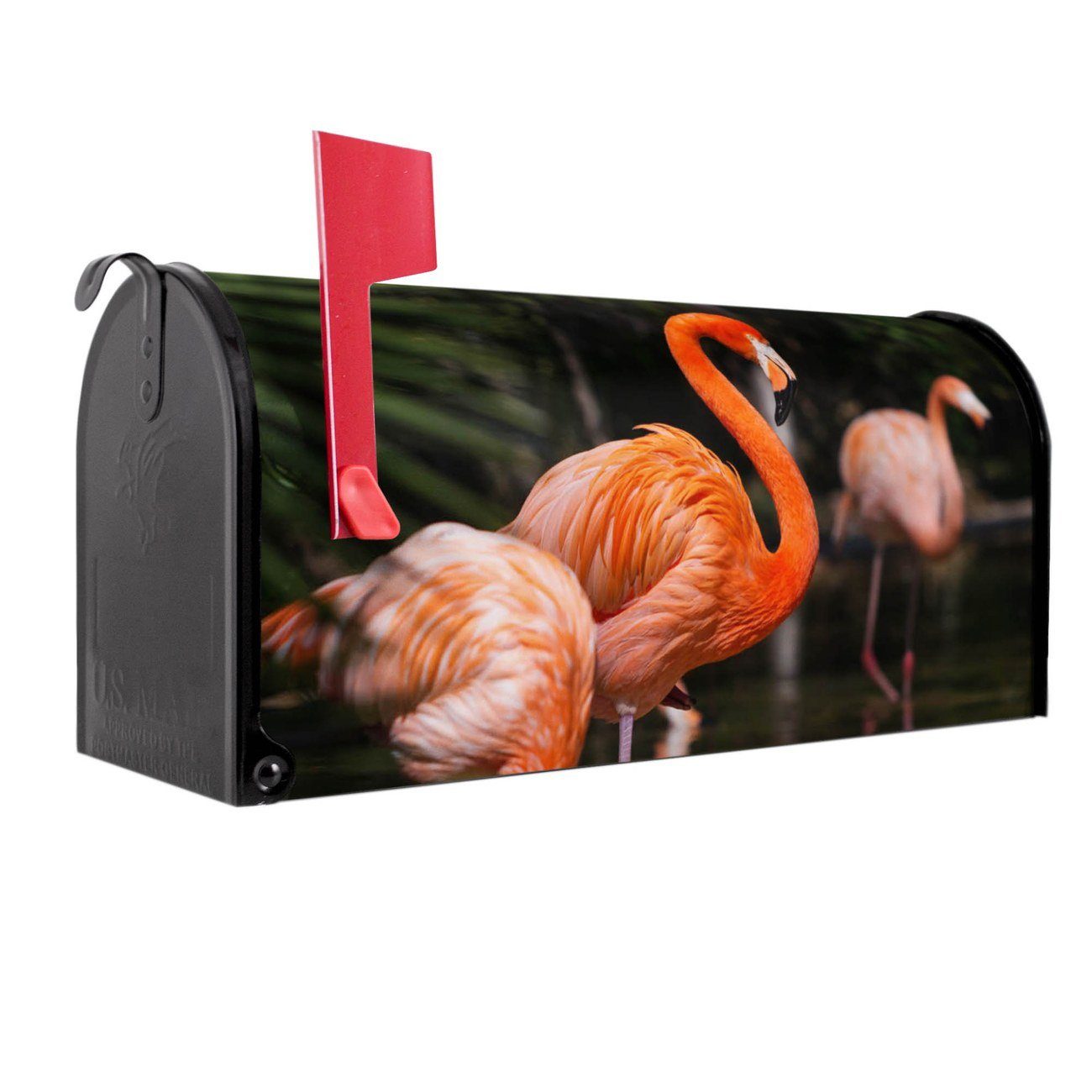 banjado Amerikanischer Briefkasten Mailbox Flamingo (Amerikanischer Briefkasten, original aus Mississippi USA), 22 x 17 x 51 cm schwarz
