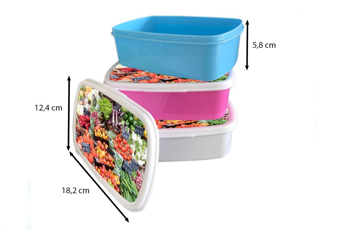für Markt Erwachsene, Gemüse, Lunchbox Brotdose (2-tlg), Kunststoff, - Mädchen, Brotbox Snackbox, rosa Kinder, Obstkisten Kunststoff - MuchoWow
