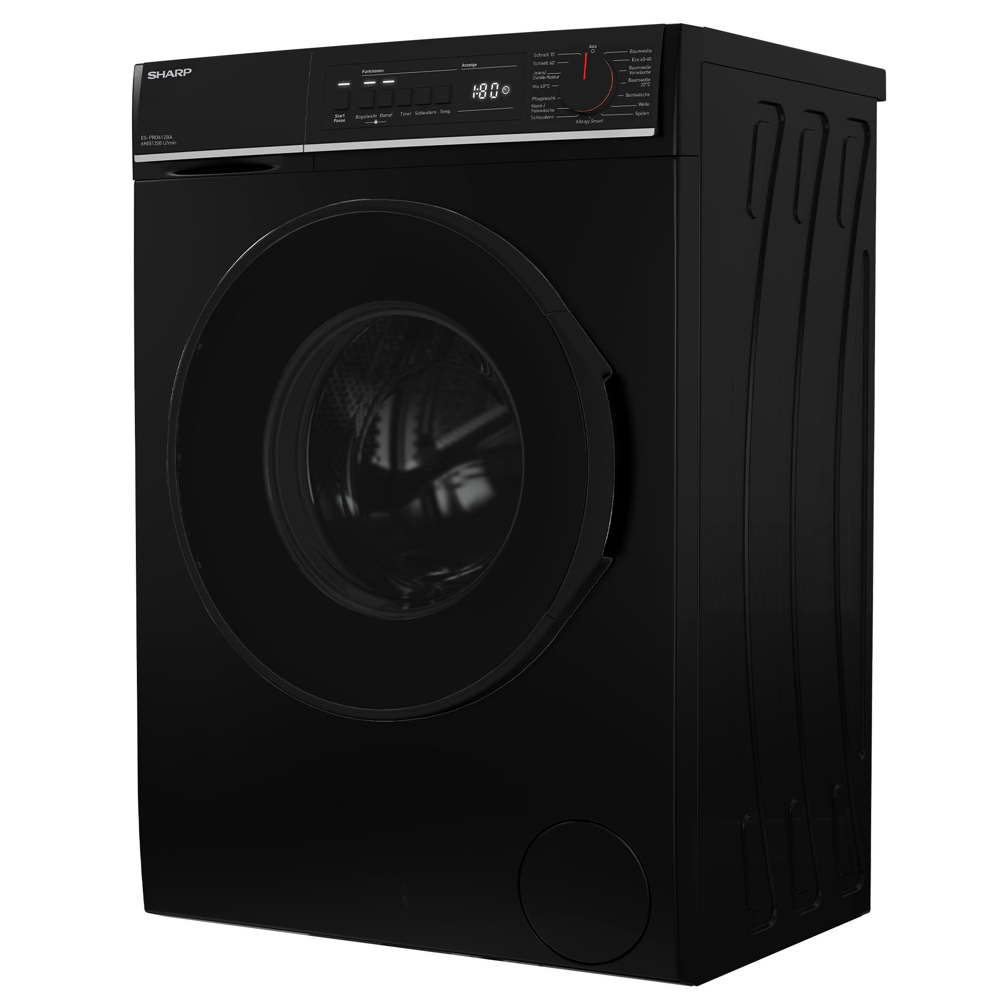 Sharp Waschmaschine ES-PRO612BA-DE, 6 kg, 1200 U/min, AllergySmart, AquaStop, Dampf, EcoLogic