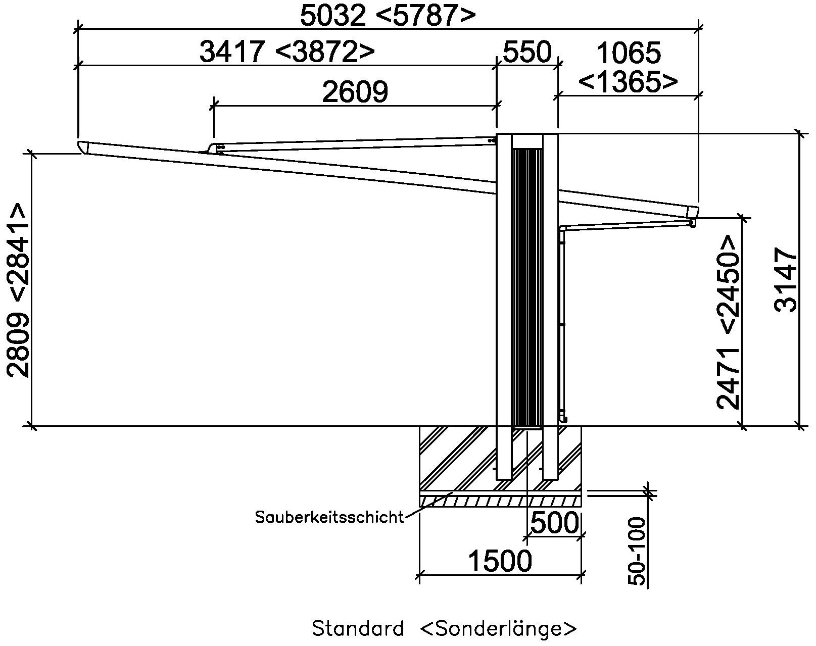 cm 305x579 BxT: Einfahrtshöhe, Einzelcarport 245 Sonderhöhe-Edelstahl-Look, Typ Ximax Aluminium Typ cm, My-Port 150 3158