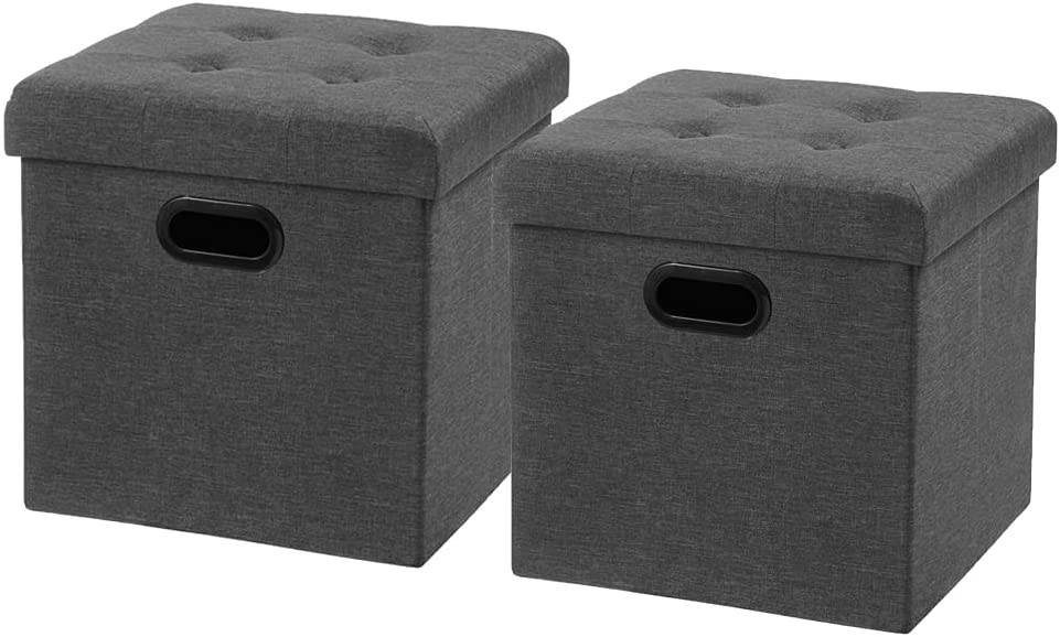 Woltu Sitzhocker, 2er-Set Sitzwürfel Fußhocker mit Stauraum faltbar