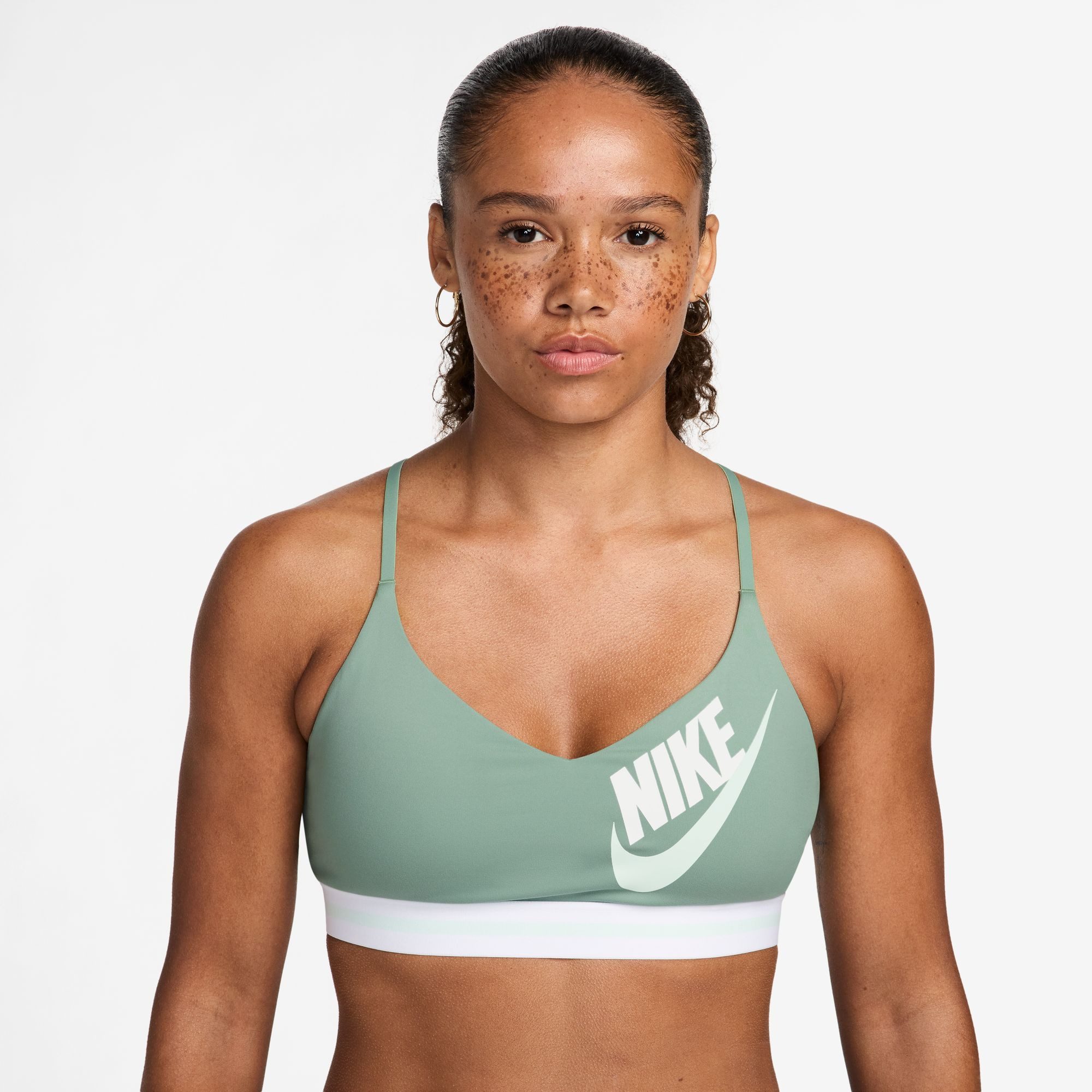 Nike Sport-BH W NK INDY LS LOGO BRA mit hohem Elasthananteil, aus Polyester und Elasthan