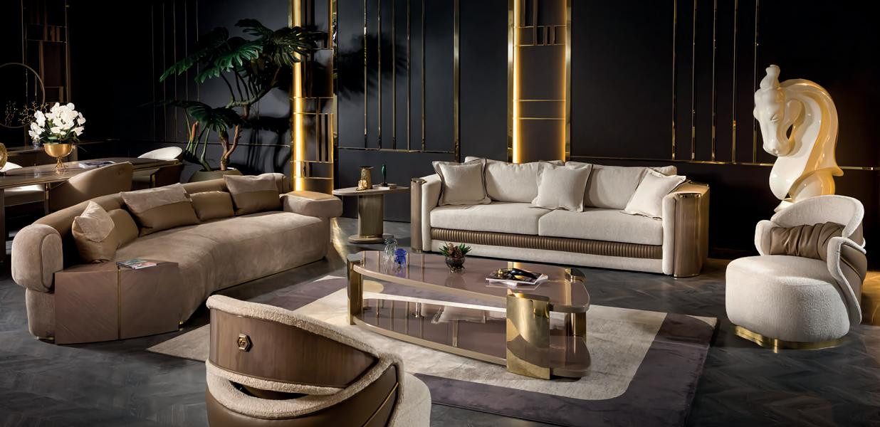 JVmoebel Polstergarnitur Luxuriöses Sofa Set in Beige mit Holzrahmen und Kissen, (Set, 5-tlg), Made in Europa