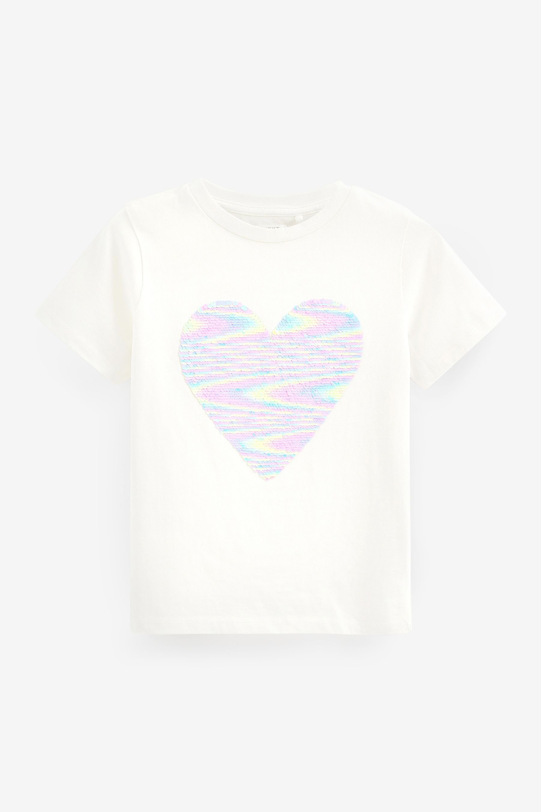 Next T-Shirt T-Shirt mit glänzendem Paillettenherz (1-tlg) Ecru White Heart