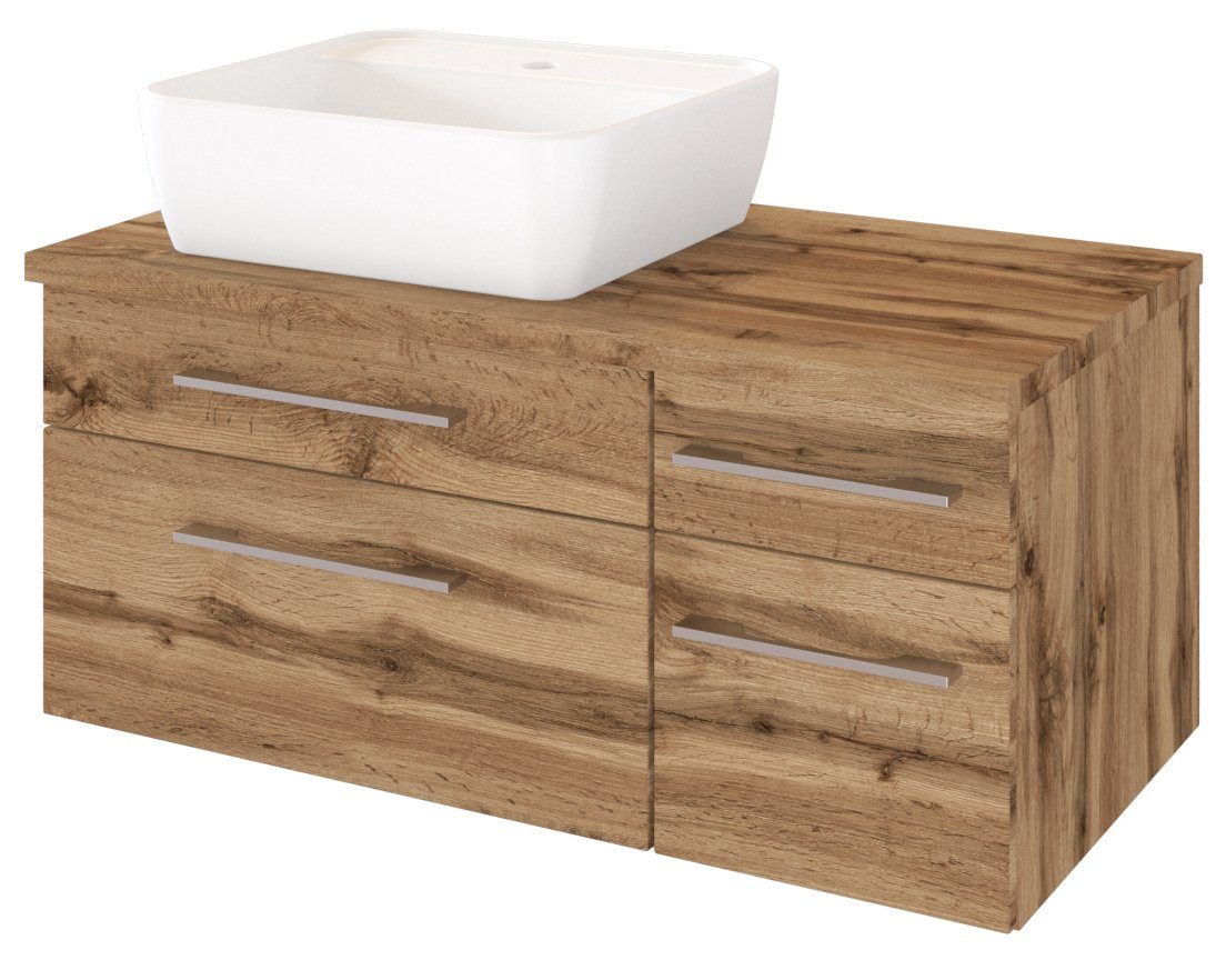 HELD MÖBEL Waschtisch-Set Waschtisch Davos 90 cm (links) mit 4 Auszügen Wotaneiche/Wotaneiche