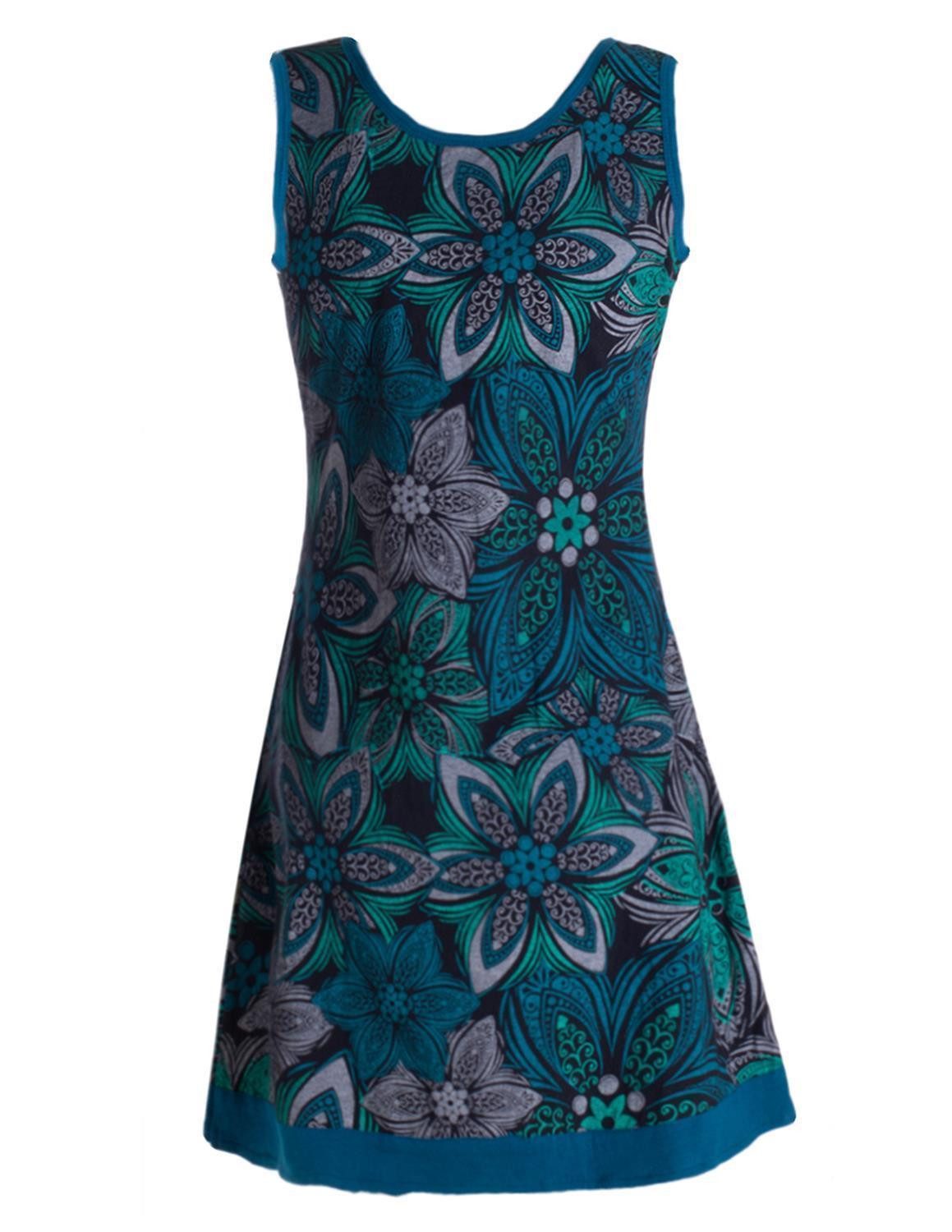 Vishes Minikleid Damen Mini-Kleid Baumwolle Blumen-Muster A-Linie Rundhalsa günstig online kaufen