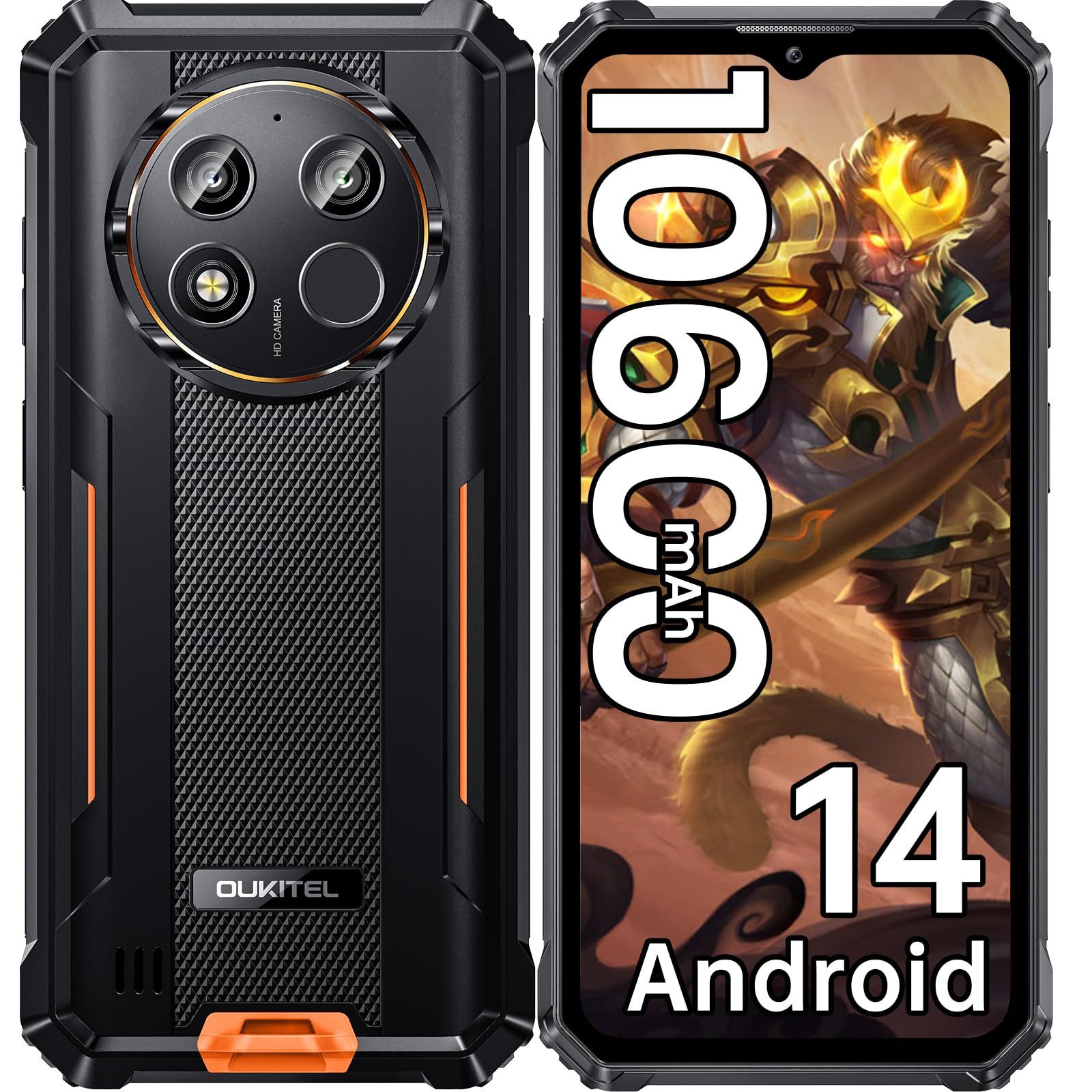 OUKITEL WP28E 16GB RAM + 64GB ROM/TF 1TB, 4G Outdoor Smartphone (16,56 cm/6.52 Zoll, 64 GB Speicherplatz, 13 MP Kamera, 6.52'' HD Display, 10600mAh, IP68/IP69K, Dual SIM 4G, GPS, NFC)