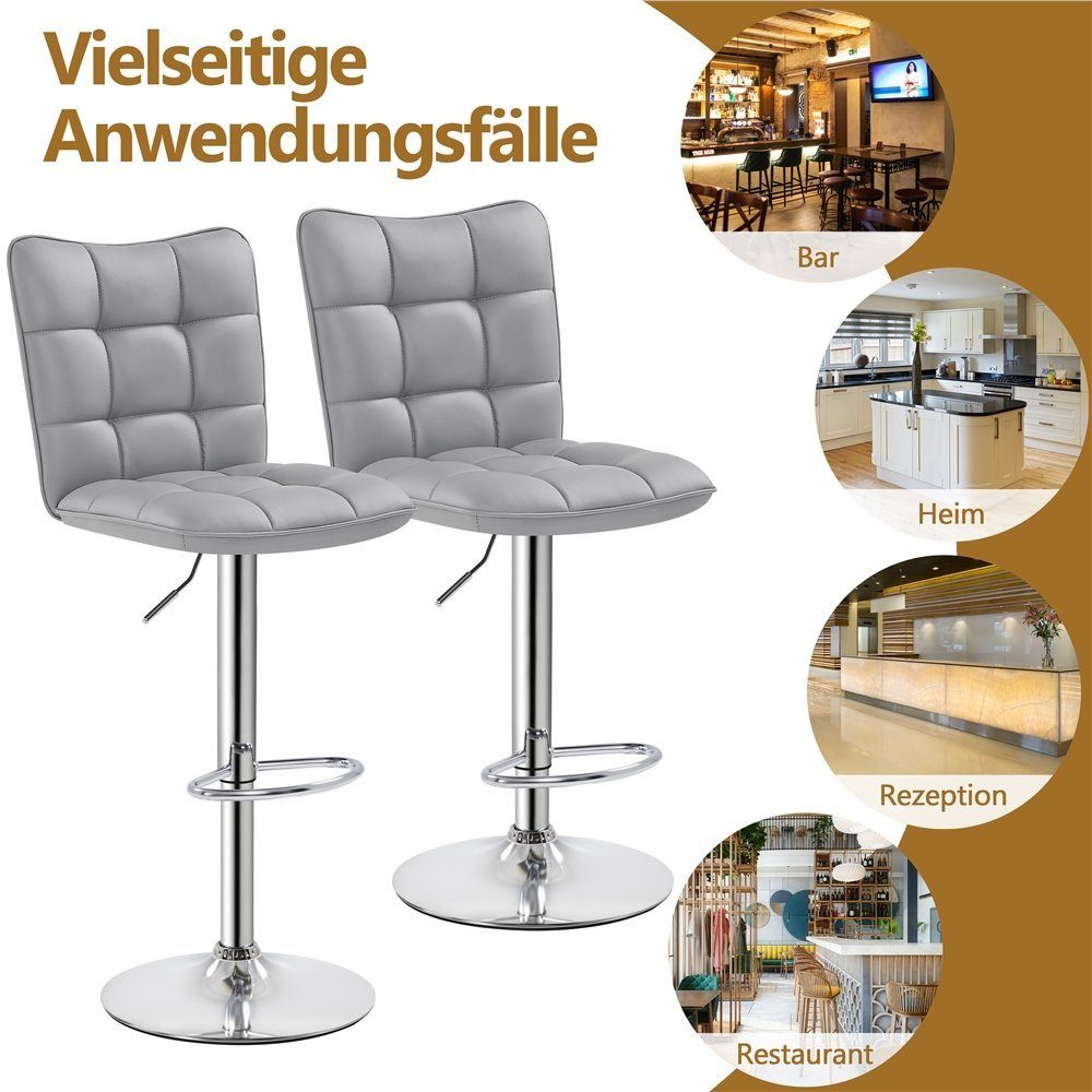Yaheetech Barhocker Drehhocker mit Fußstütze (2 St), Barstühle 360°Drehbar Küchenstühle Sitzhöhe 62,5 cm - 83 cm