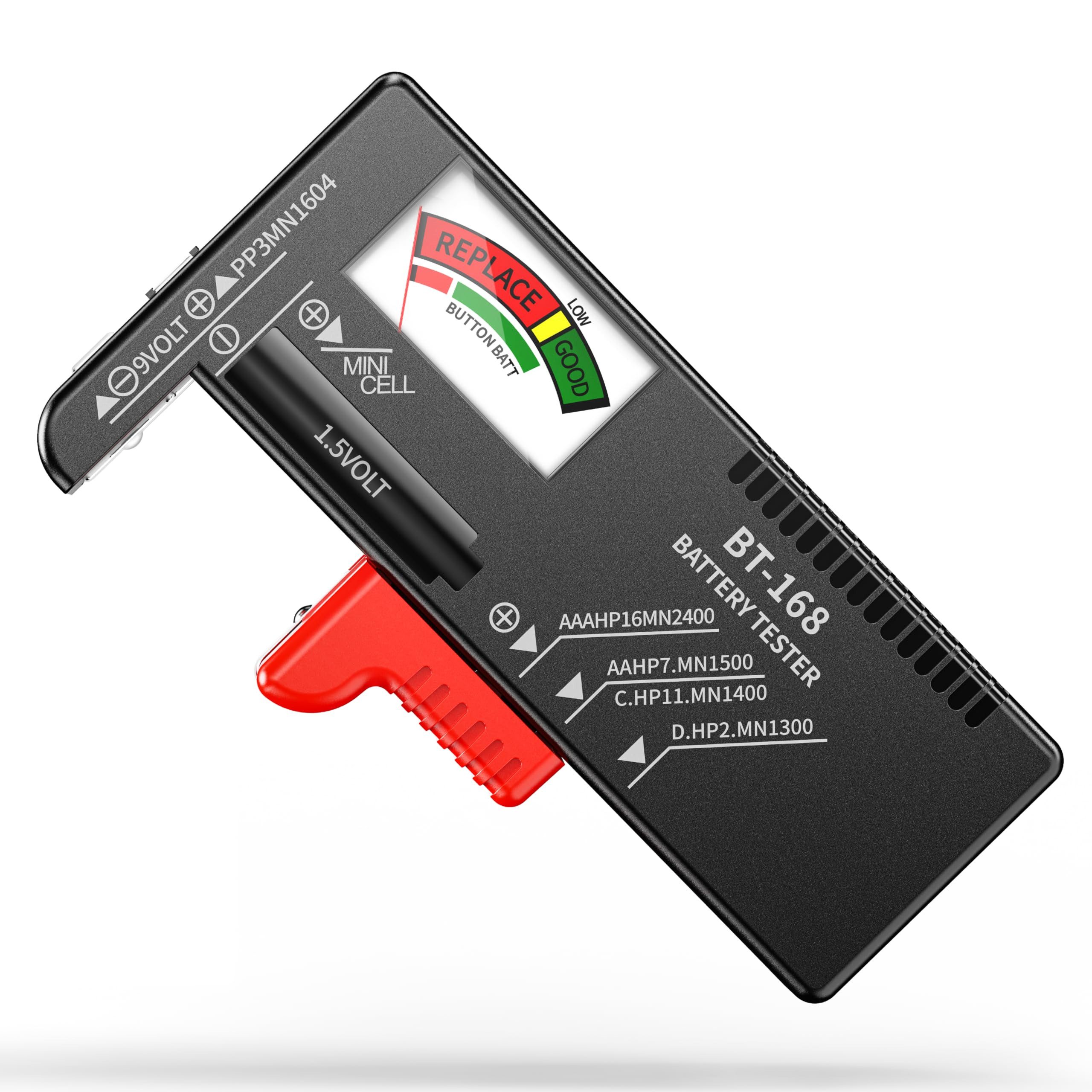 FOUORTUNATE-BEE Batterietester Batterie Tester für AA, AAA, C, D, 9V & 1.5V Knopfzellen, Akku Tester & Batterieprüfgerät ohne Strom