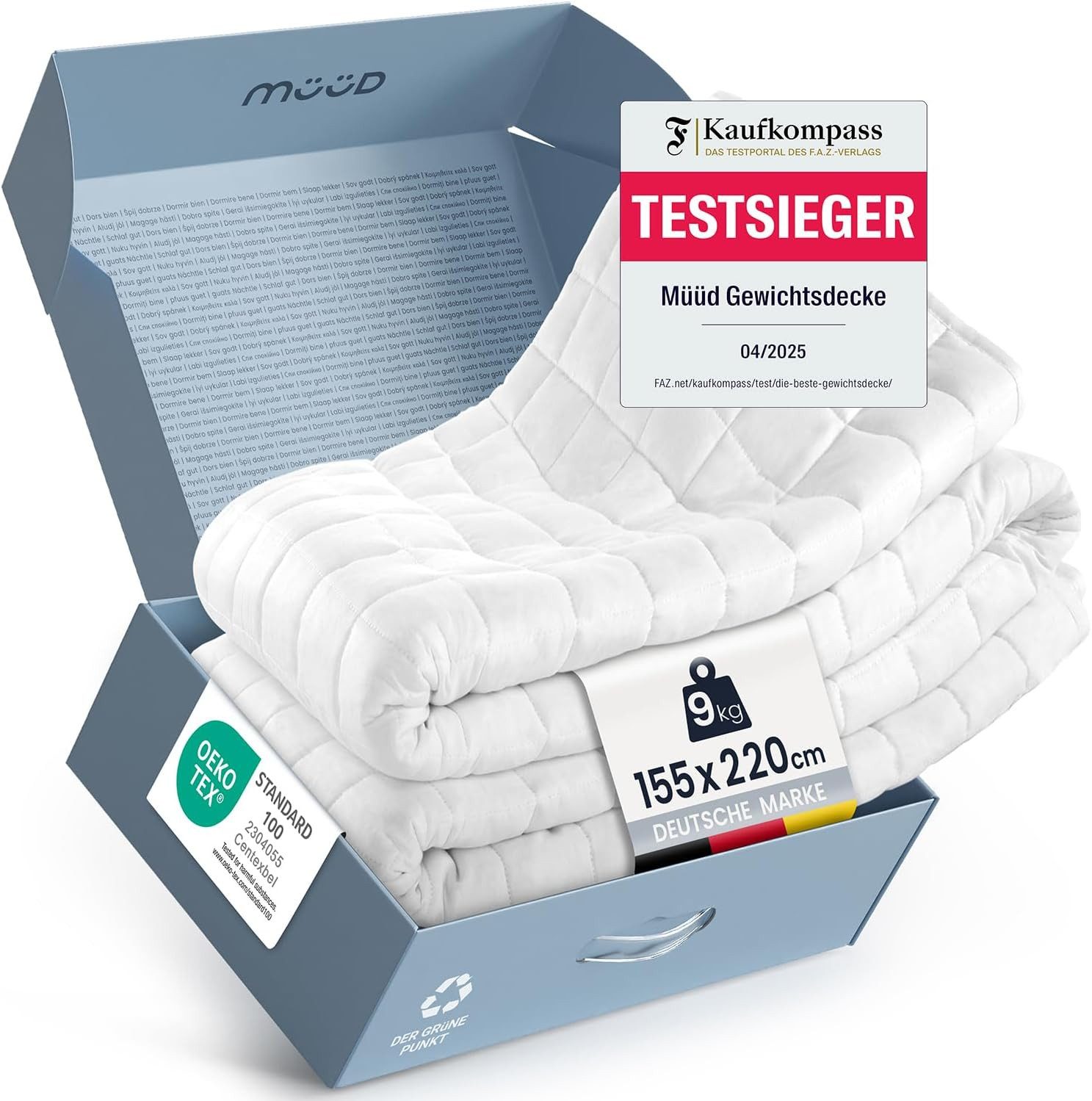 Müüd Gewichtsdecke - Therapiedecke - schwere Decke -, Füllung: feine Glasperlen, recyclete Mikrofaser, Bezug: 9kg, 5x5cm Nähte, 100% Baumwolle, Sommer und Winter geeignet.