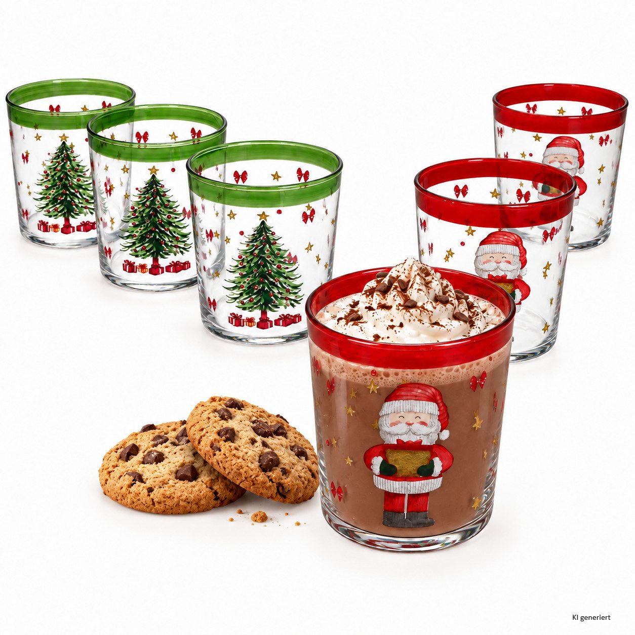 MamboCat Latte-Macchiato-Glas 6x Feliz Trinkgläser 380ml Weihnachten Tannenbaum & Weihnachtsmann, Glas