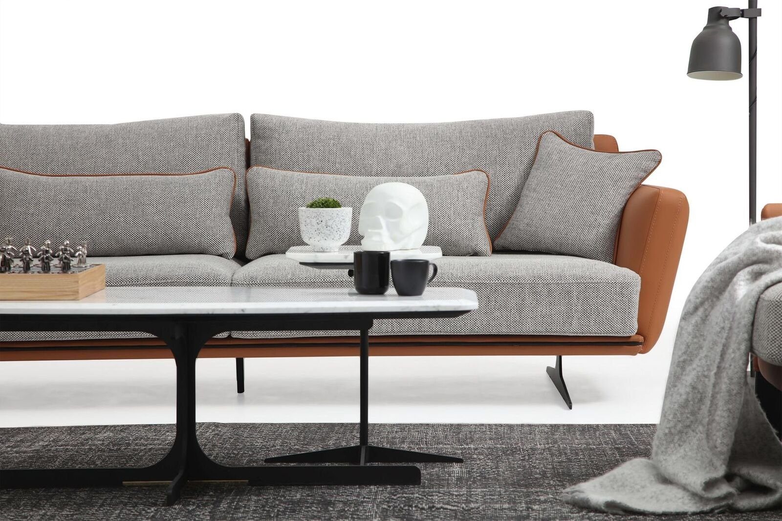 JVmoebel 2-Sitzer Europa Modern Teile, Sitzer Zweisitzer Wohnzimmer in Stoff 1 2 Design Grau, Sofa Orange Made