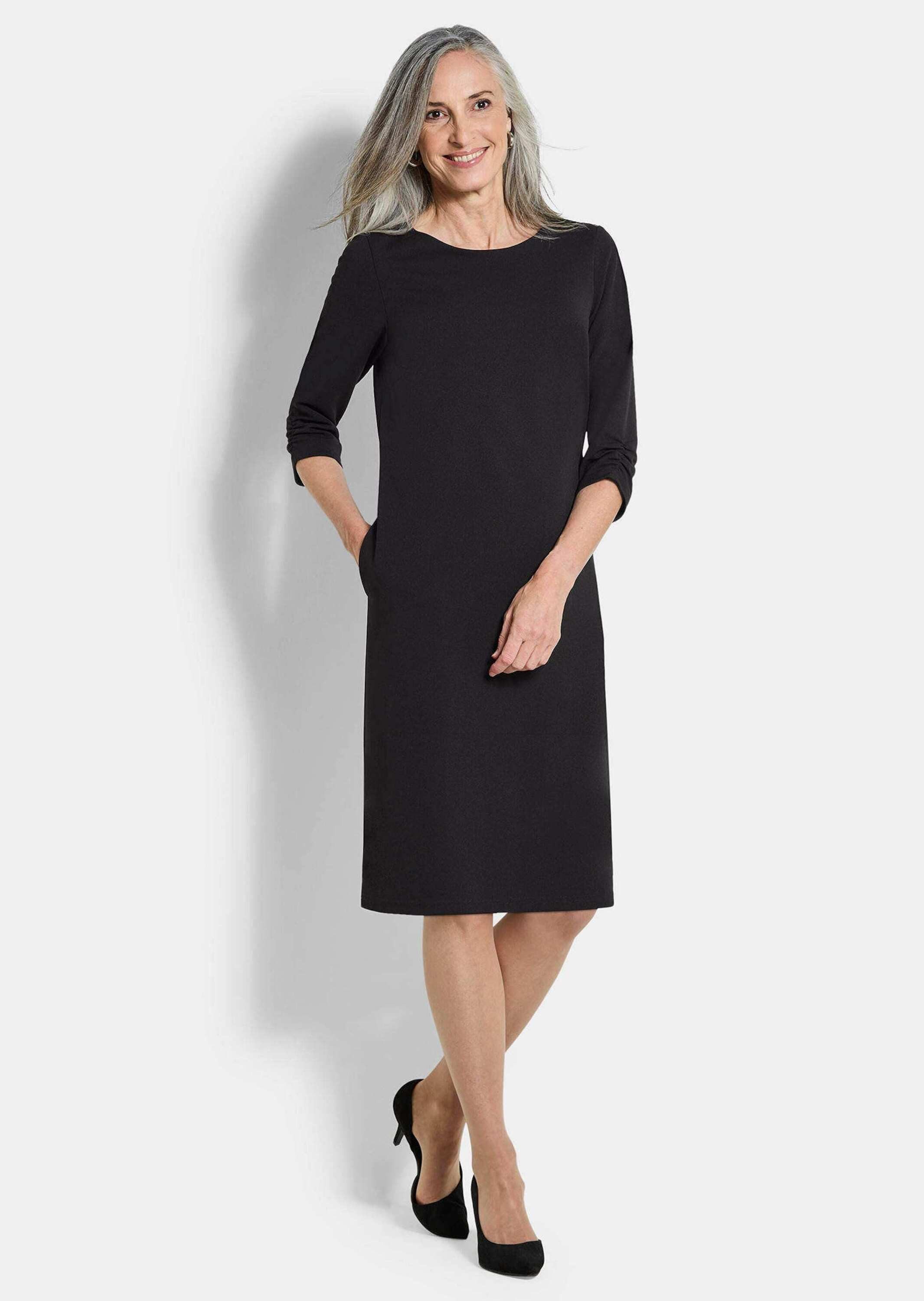 GOLDNER Etuikleid Jerseykleid mit Krepp-Qualität Midikleid mit Rundhals, Knopfverschluss, 3/4-Arm und Knielänge