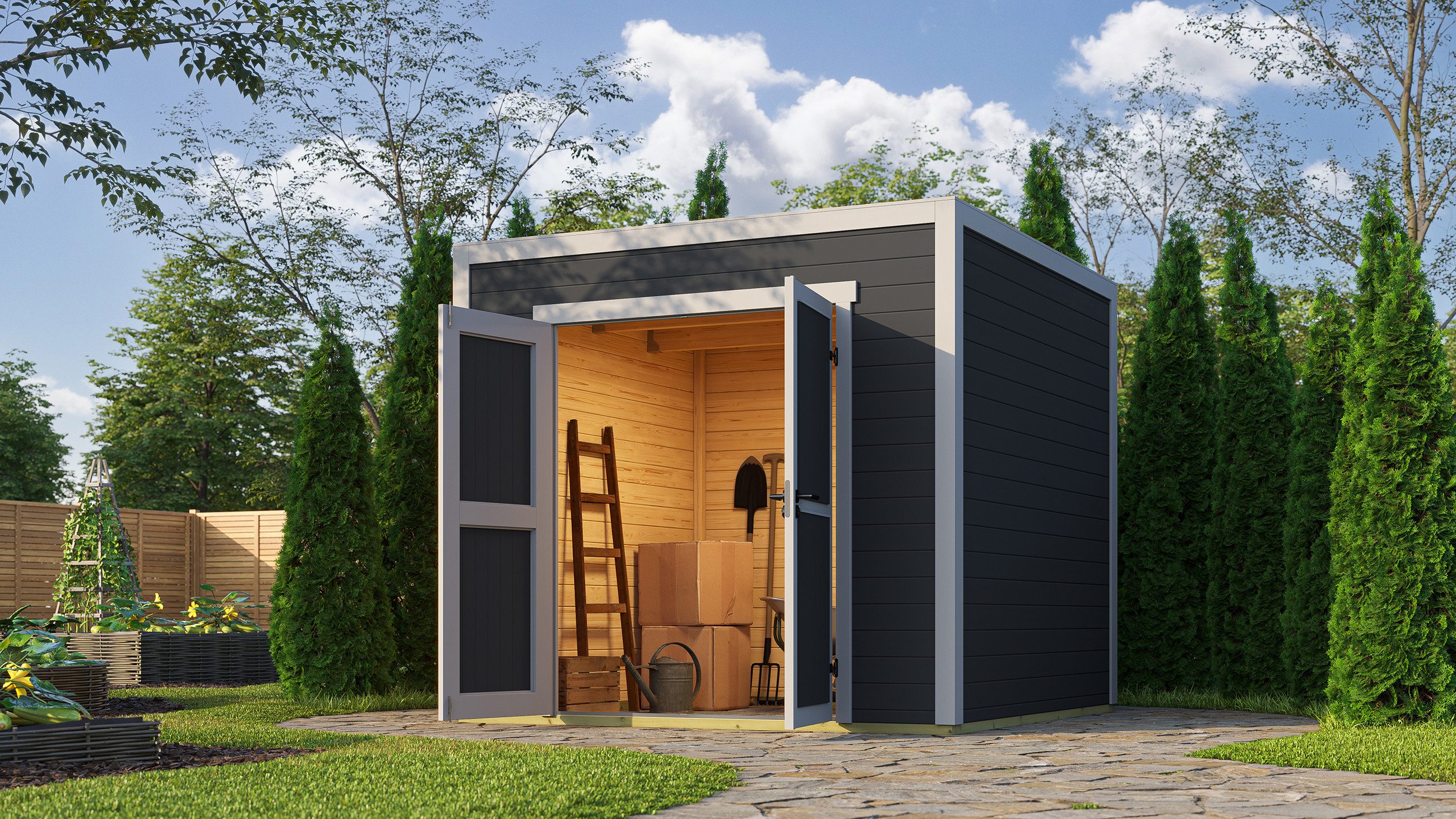 weka Gartenhaus Batu 1,5, Flachfach, Vollholztür, BxT: 250x207,4 cm, 28 mm starke Blockbohlen, in verschiedenen Farben