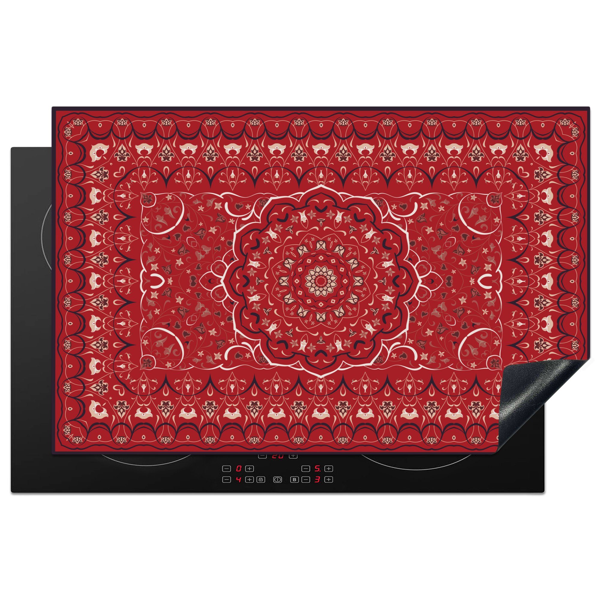 MuchoWow Herdblende-/Abdeckplatte Persische Teppiche - Teppiche - Mandala - Rot, Vinyl, (1 tlg), 81x52 cm, Induktionskochfeld Schutz für die küche, Ceranfeldabdeckung