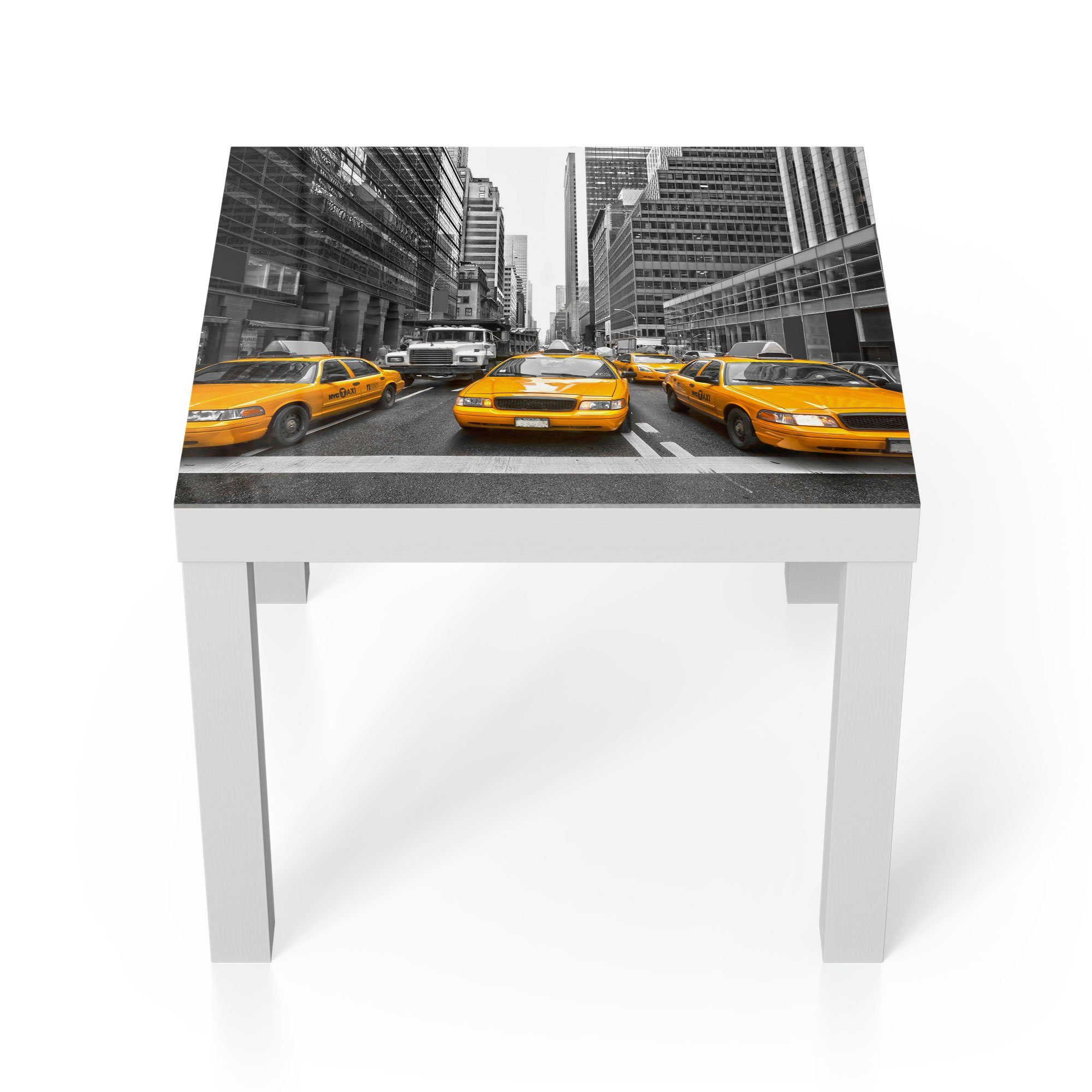DEQORI Couchtisch 'Gelbe Taxis in New York', Glas Beistelltisch Glastisch modern Weiß
