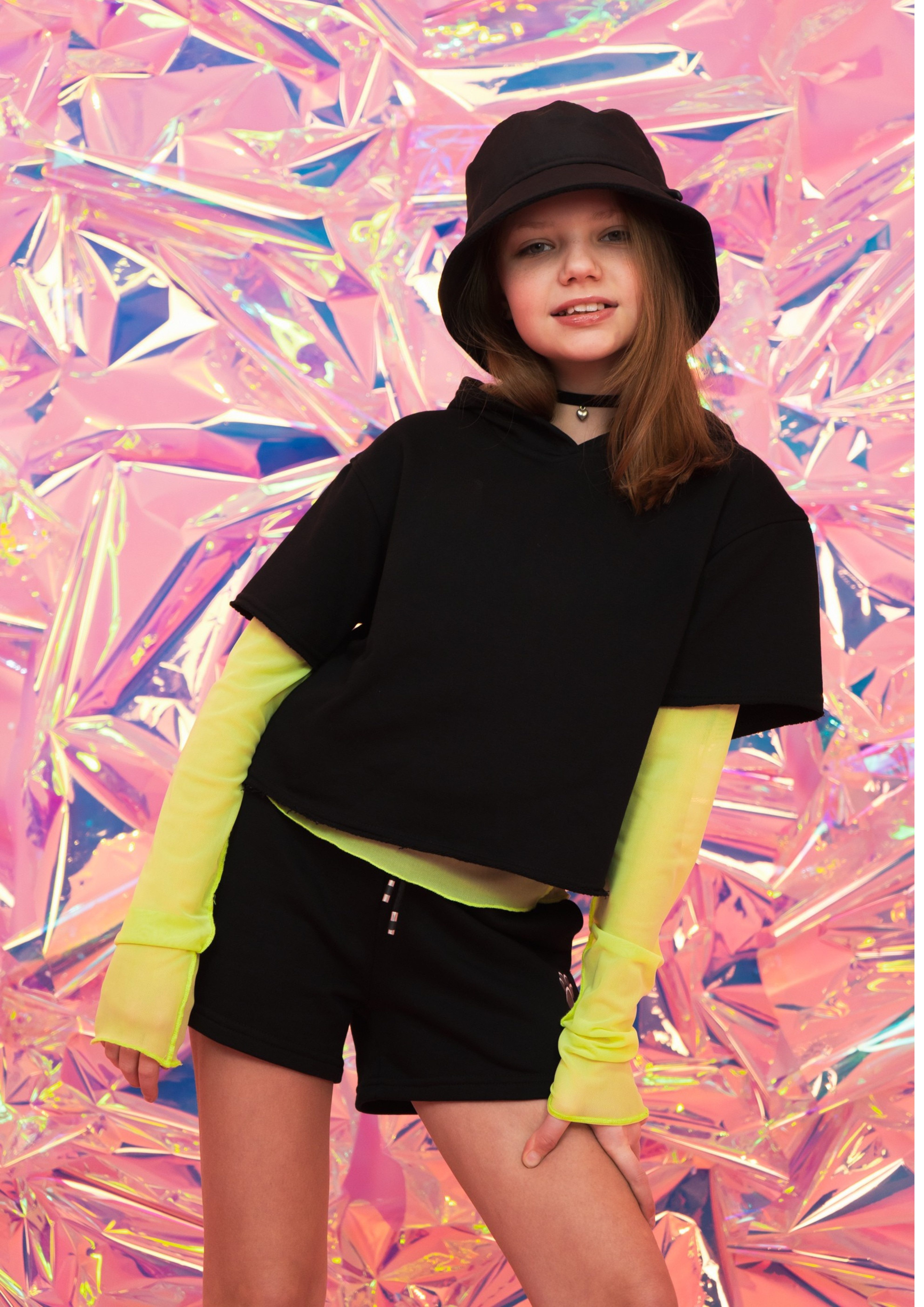 Kapuzensweatshirt Kurzarm-Hoodie für Jungen und Mädchen schwarz