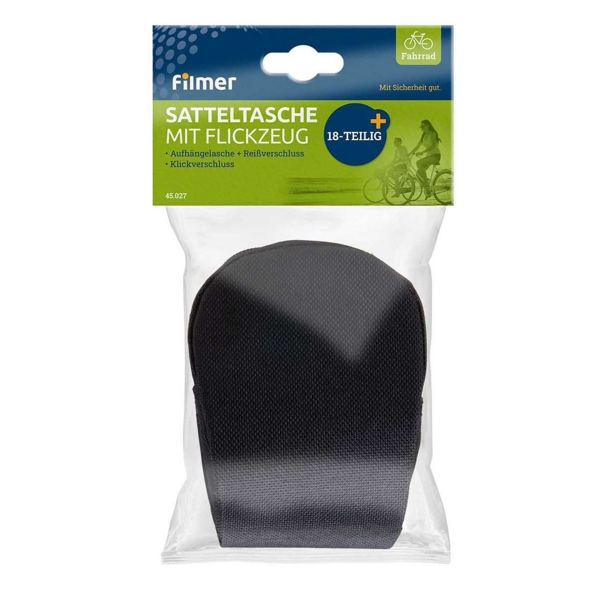 Filmer Fahrradtasche Satteltasche Halterung Flickzeug schwarz Klickbefestigung (Klickbefestigung, 18-teiliges Flickset), inkl. Flickzeug