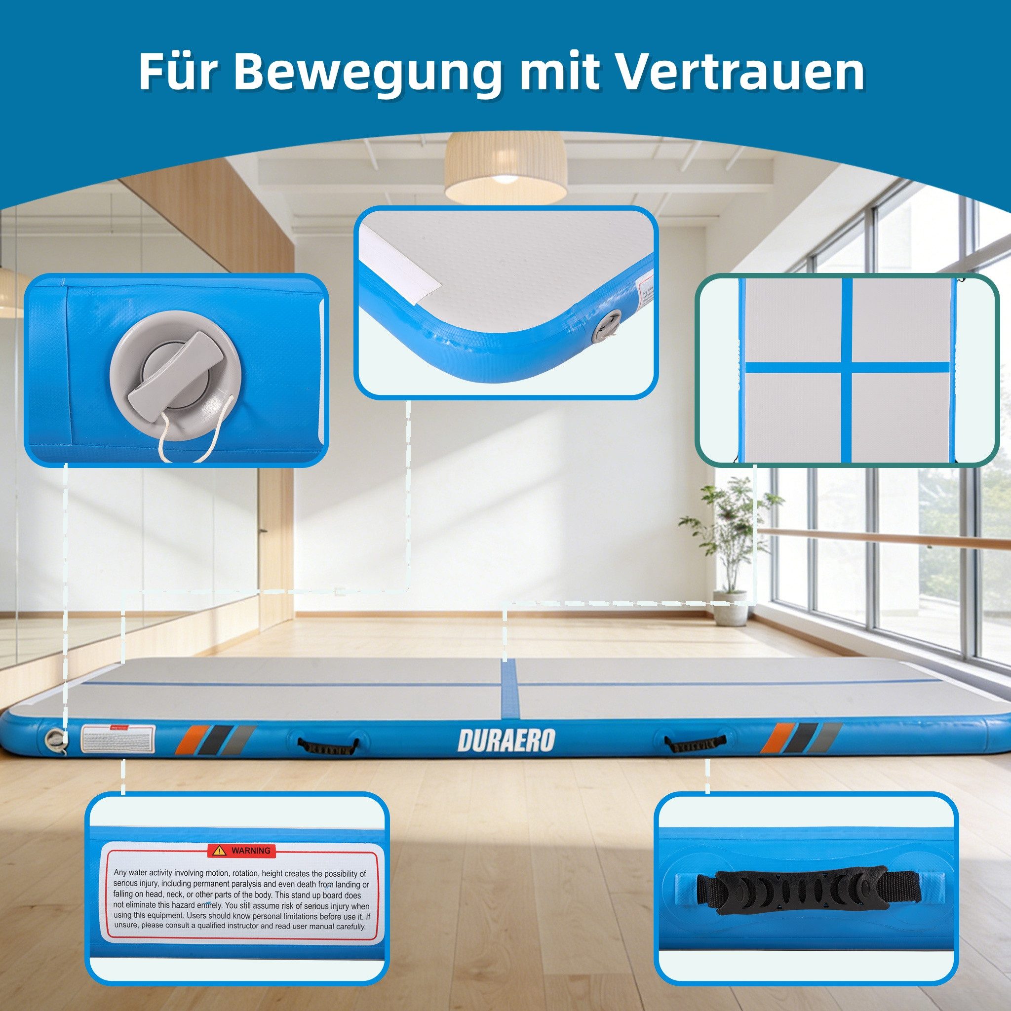 DURAERO Yogamatte Airtrack Matte Tumbling Matte Gymnastikmatte 300x100x10 CM – Bild 4 von 5