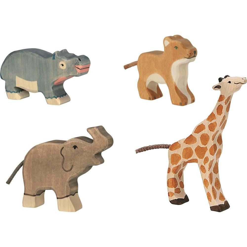 Holztiger Spielfigur Wilde Tiere, 4er Set, Holzfigur, Tierfiguren, Nilpferd, Löwe, Elefant, Giraffe