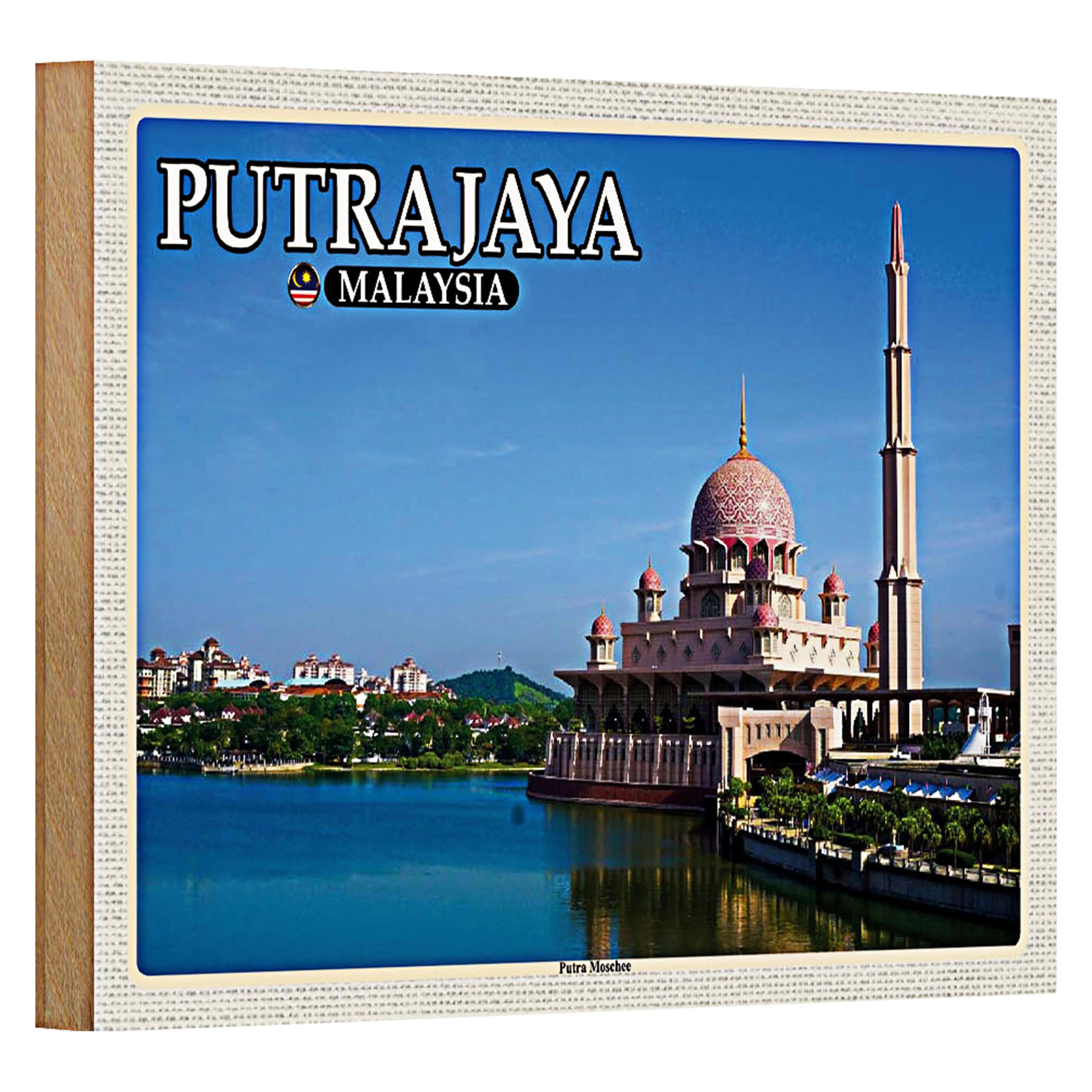 Roomando Holzbild Reise 18x12cm Putrajaya Malaysia Putra Moschee