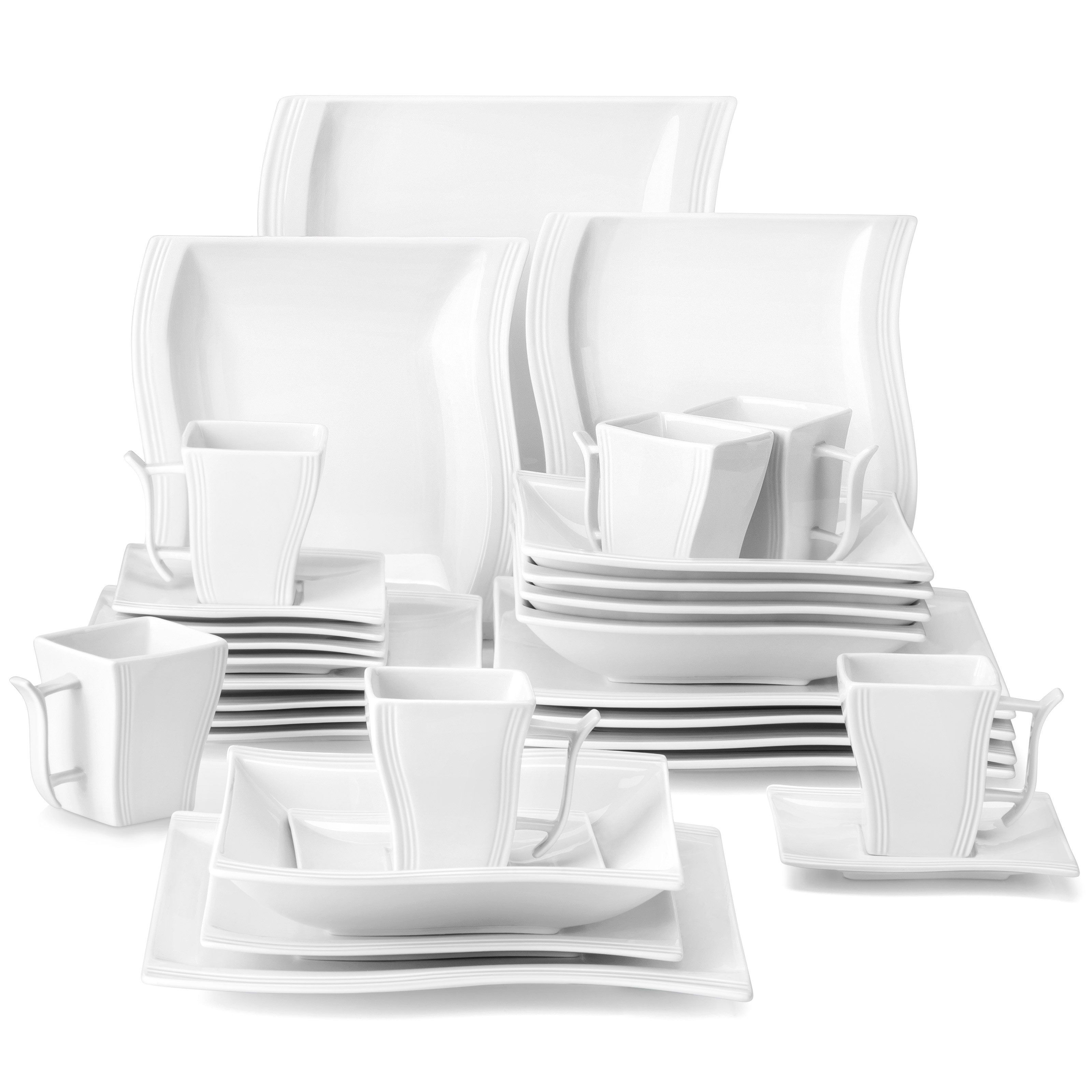 MALACASA Geschirr-Set Tafelservice FLORA für 6/4 Personen Marmor Geschirrset (30-tlg), 6 Personen, Porzellan