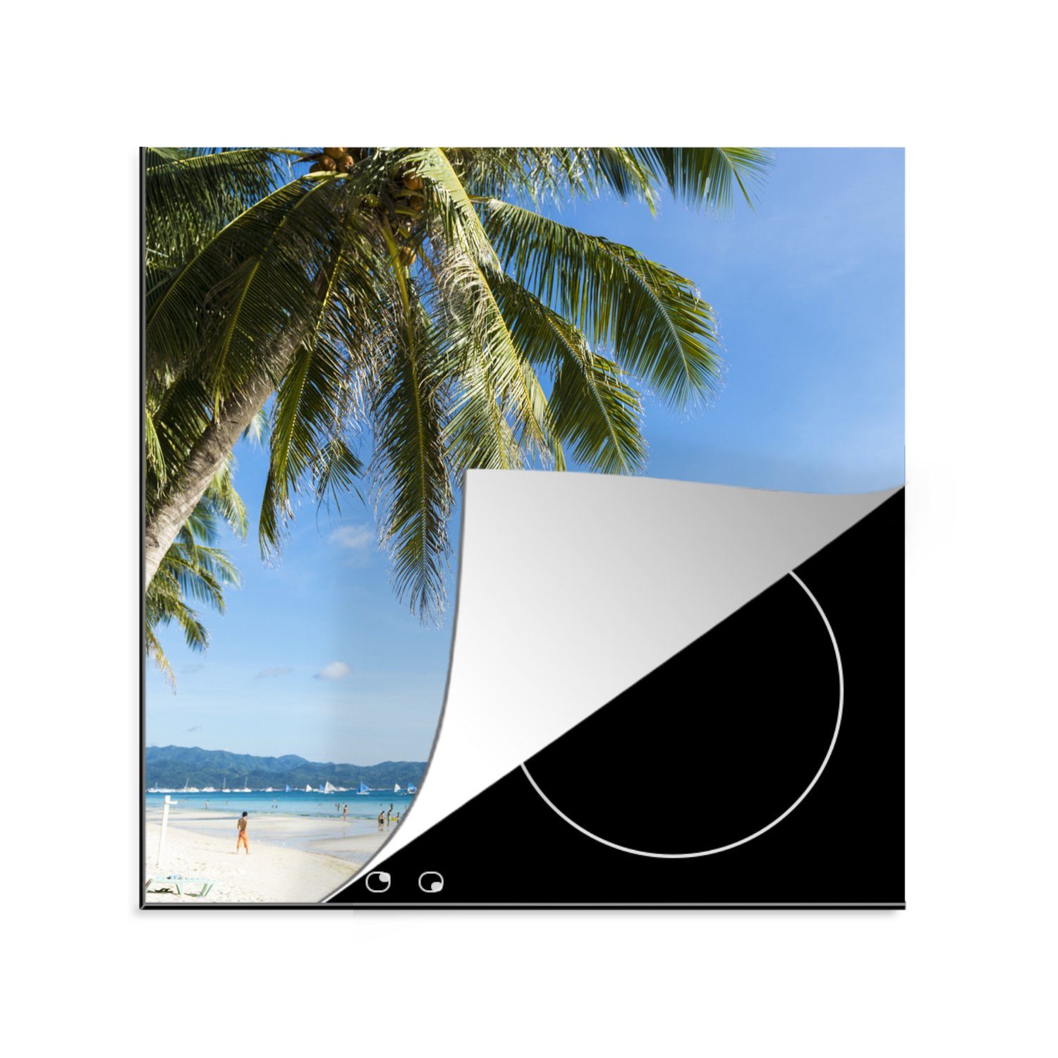 MuchoWow Herdblende-/Abdeckplatte Palmen am Boracay, tlg), Ceranfeldabdeckung, Strand küche cm, von Arbeitsplatte Vinyl, für (1 78x78