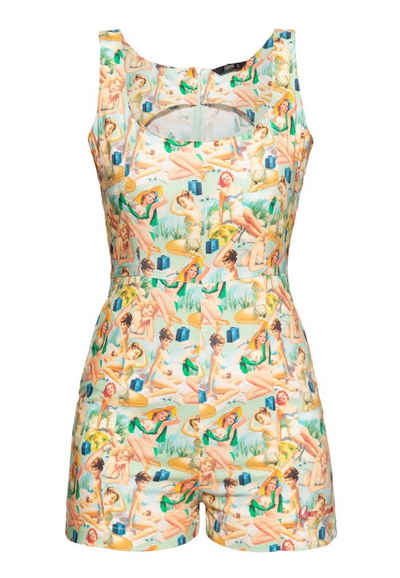 QueenKerosin Jumpsuit Pin-Up mit sommerlichem Pin-Up All-Over-Print
