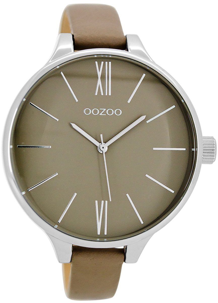 OOZOO Quarzuhr Damen (ca. groß Damenuhr rund, Oozoo beige, Fashion-Style Armbanduhr Lederarmband, 45mm)