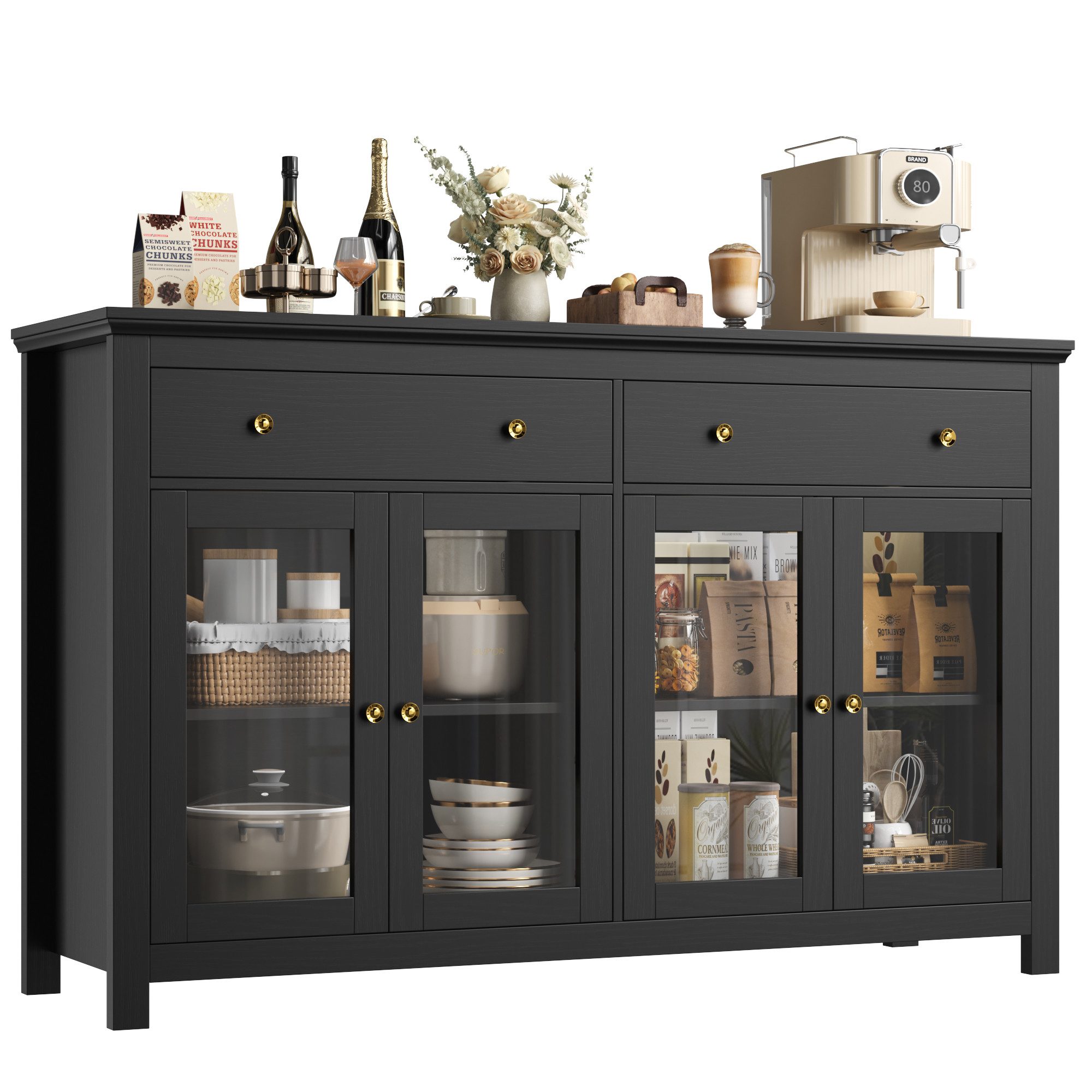 Homfa Sideboard Wohnimmer Küchenschrank, 140cm Breit Buffetschrank mit 2 Sc günstig online kaufen