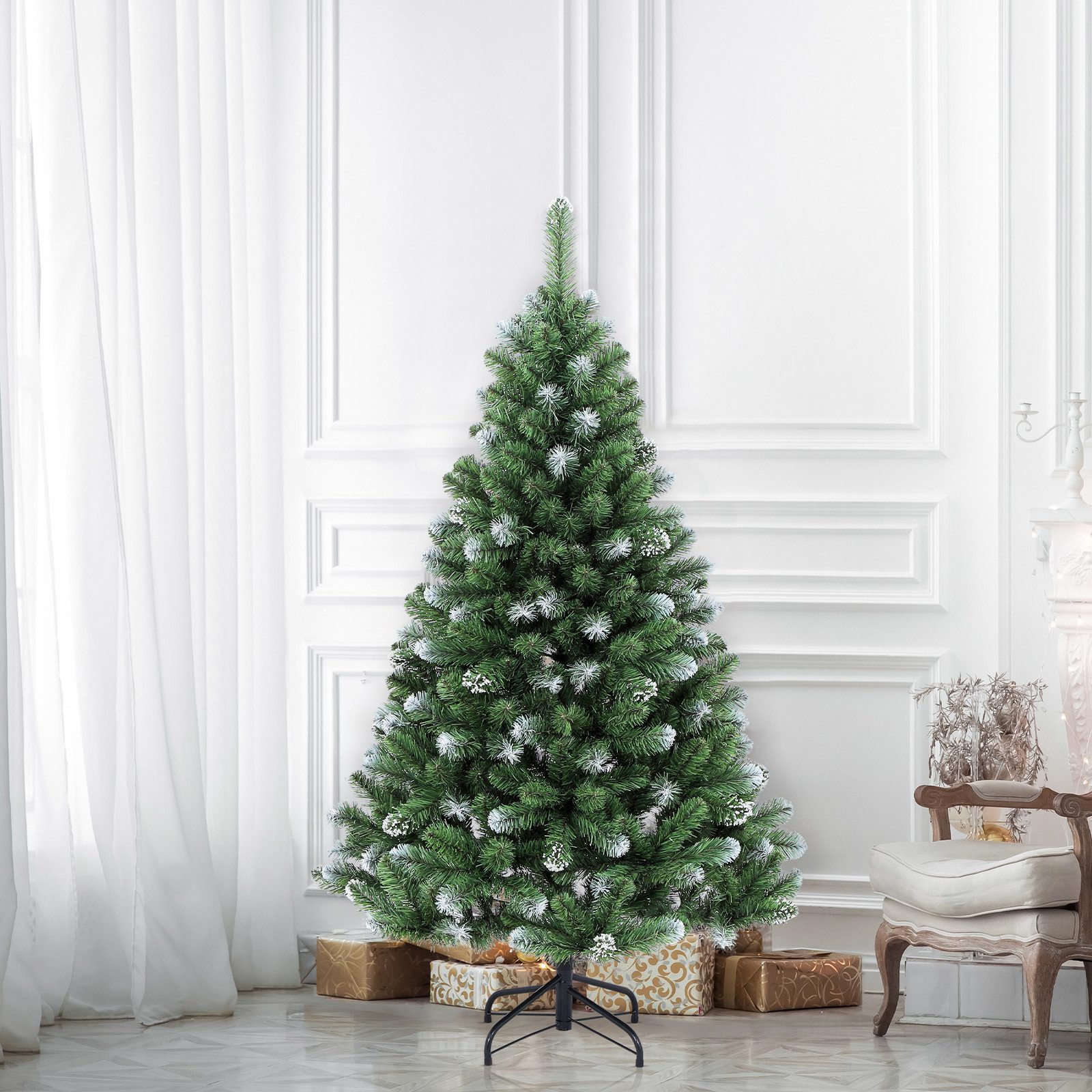 Salcar Künstlicher Weihnachtsbaum Künstlicher Tannenbaum mit Schnee 120/150/180/210 cm Christbaum, mit Automatisches Aufklappsystem, 120cm mit 271 Spitzen