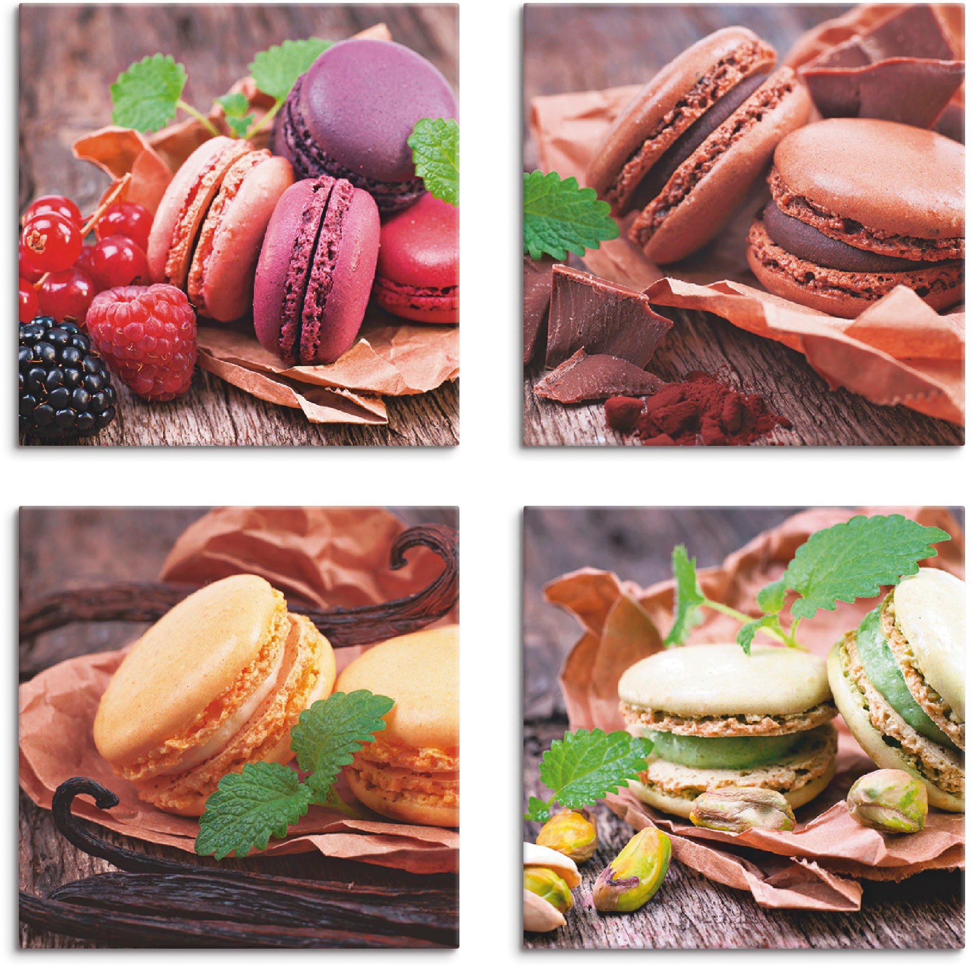 Artland Leinwandbild Macarons, Süßspeisen (4 St), 4er Set, verschiedene Größen