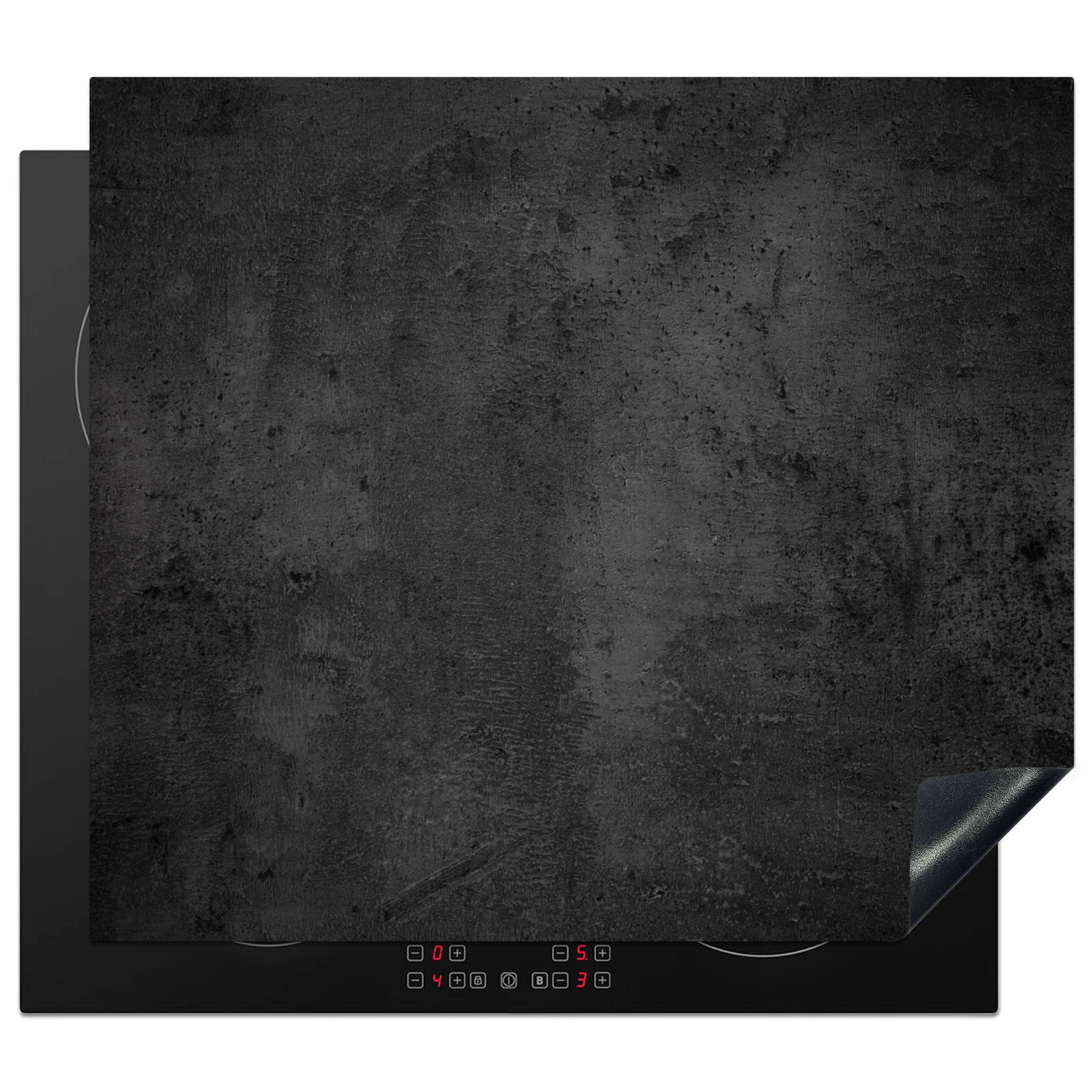 MuchoWow Herdblende-/Abdeckplatte Beton - Robust - Vintage - Rustikal - Grau - Schwarz, Vinyl, (1 tlg), 57x51 cm, Induktionsschutz, Induktionskochfeld, Ceranfeldabdeckung