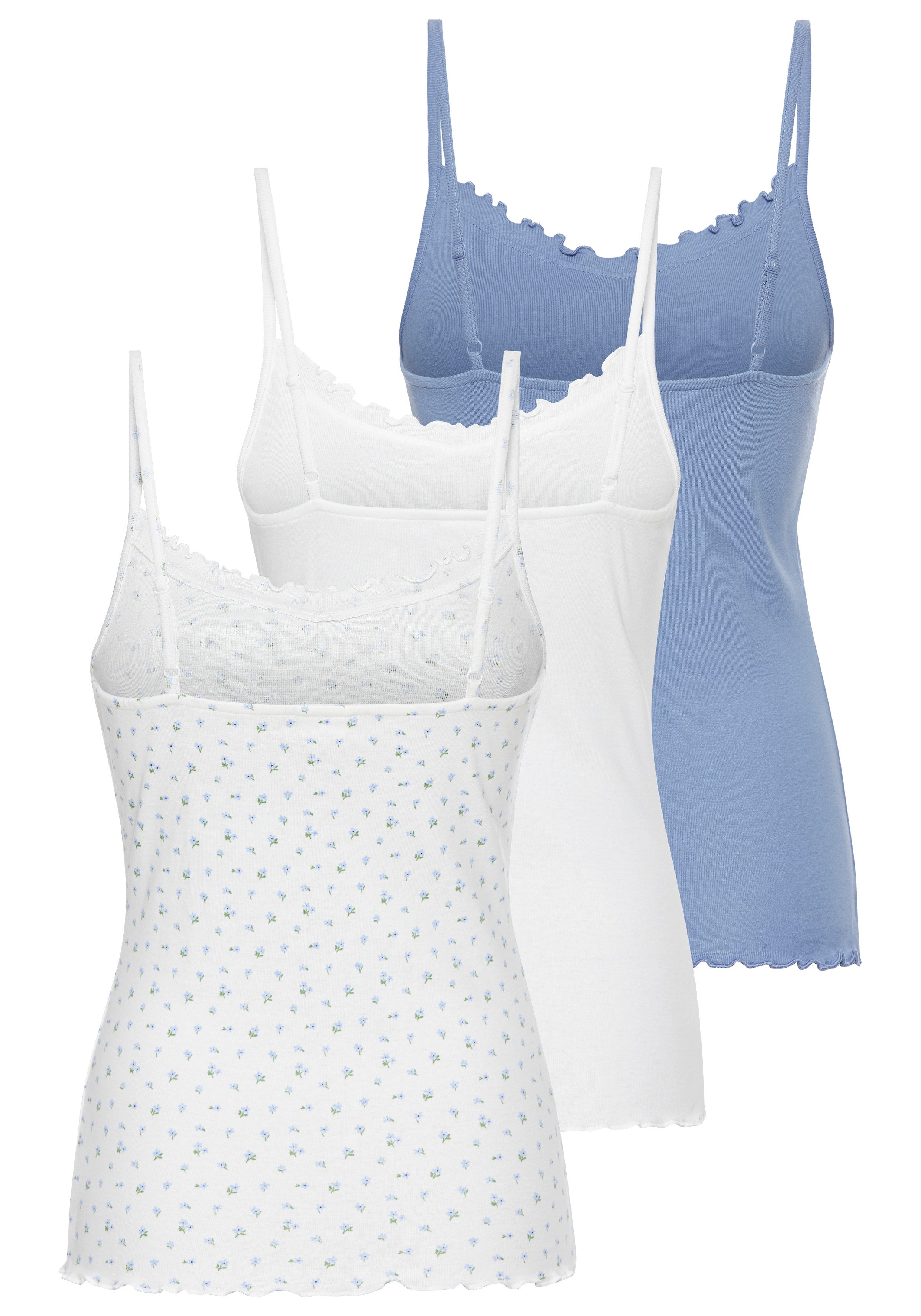 KangaROOS Spaghettitop (Packung, 3-tlg) mit verspielter Rollsaumkante