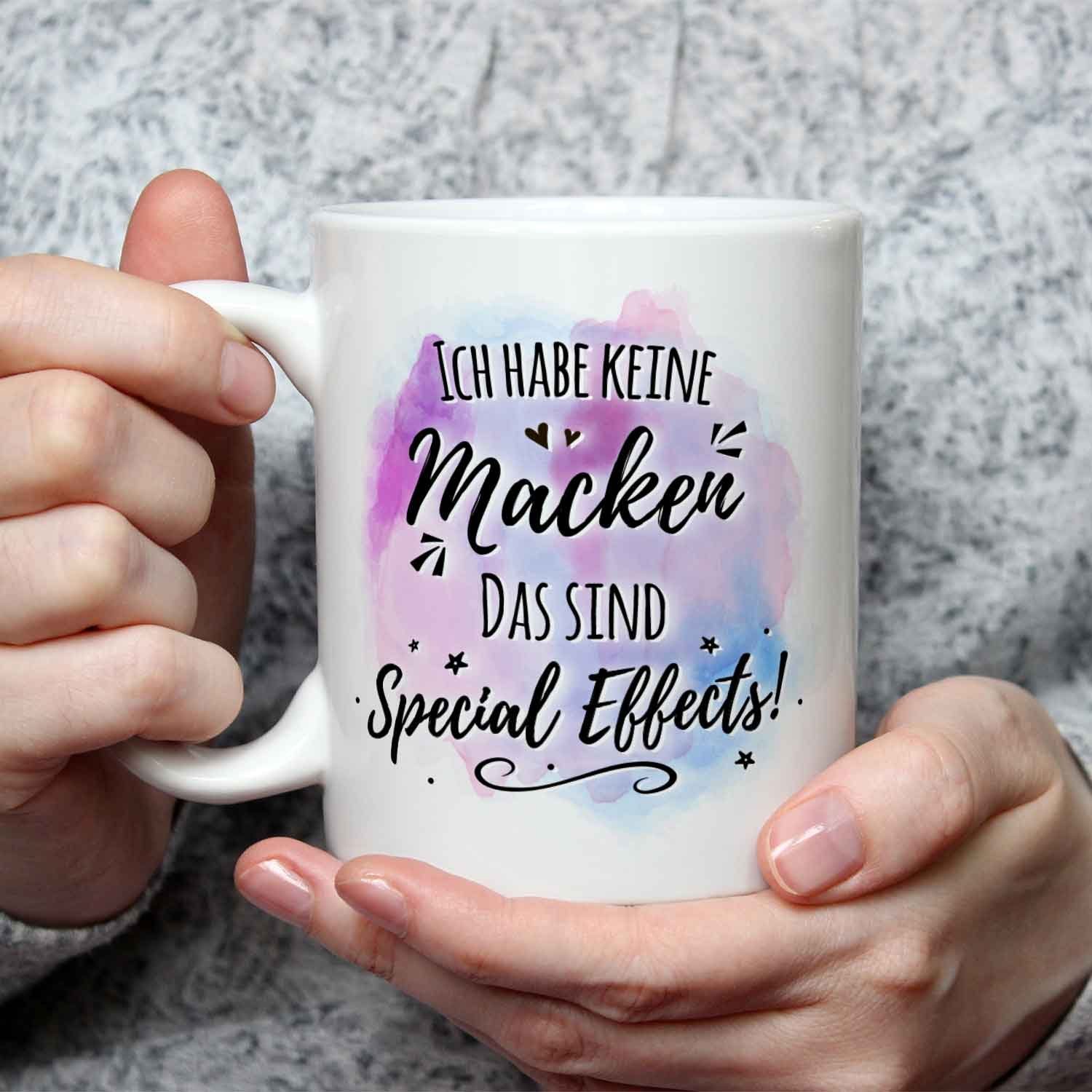 GRAVURZEILE Tasse mit Spruch - Ich habe keine Macken, Keramik, Farbe: Weiß