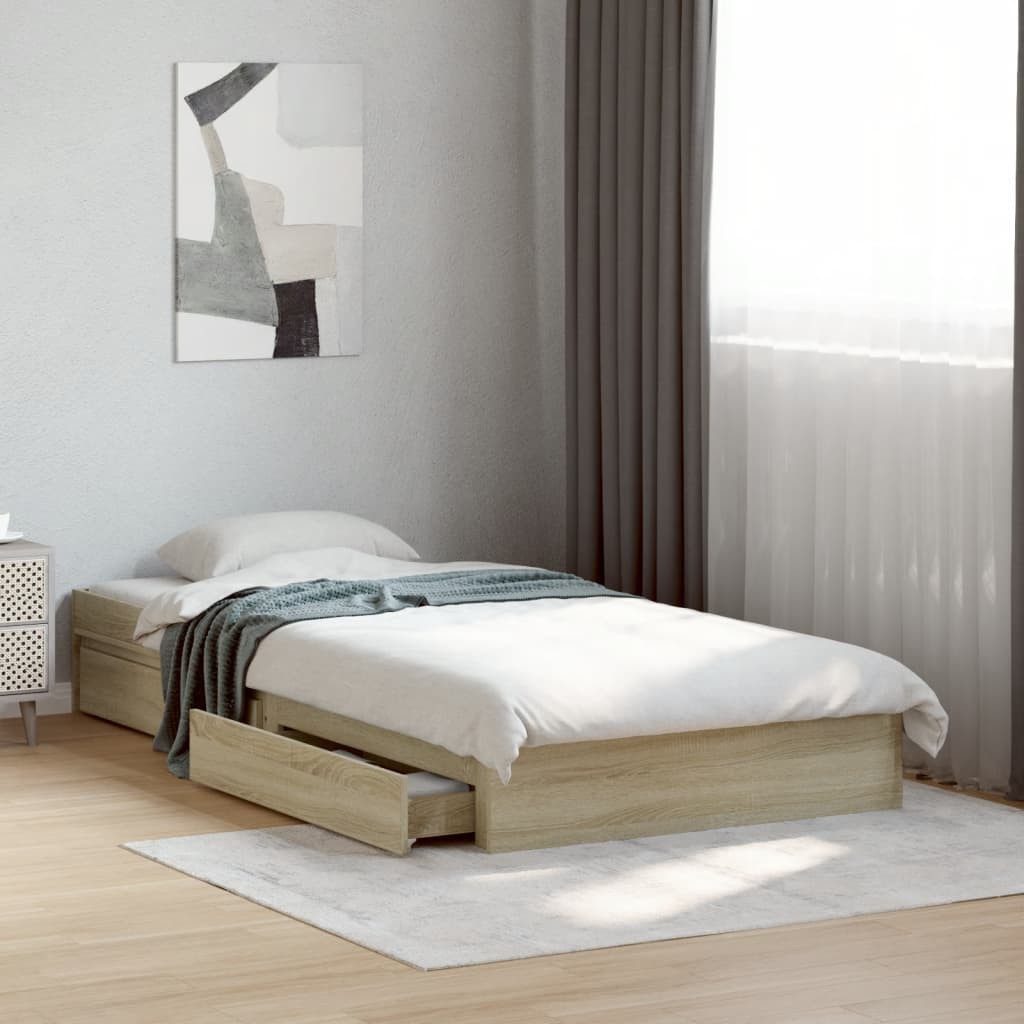 vidaXL Bett, Bettgestell mit Schubladen Sonoma-Eiche 100x200cm Holzwerkstof günstig online kaufen
