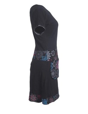 Vishes Sommerkleid Kurzarm Kleid Hippie Blumen Muster Sidebag Tasche Ethno, Elfen, Boho, Goa Style