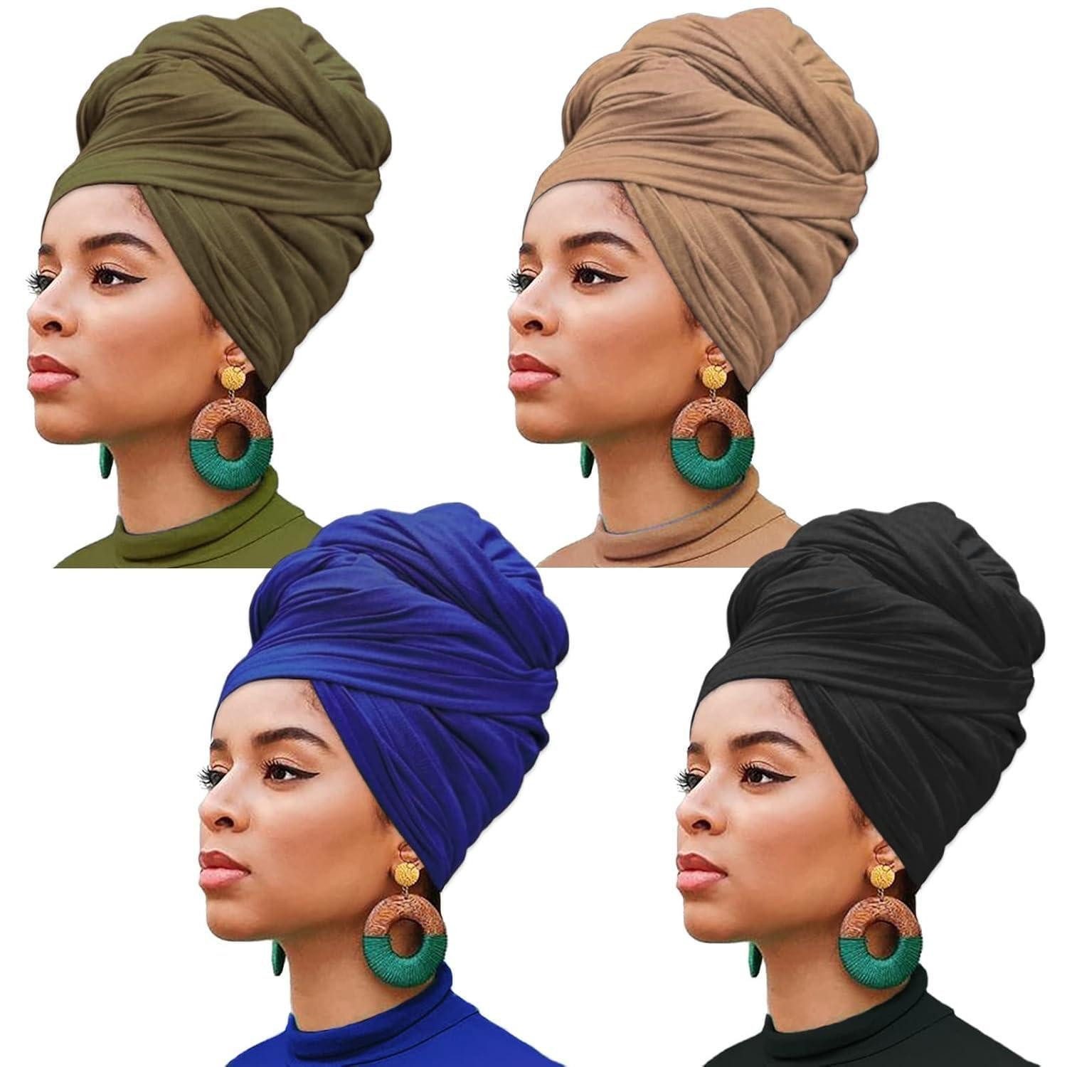 LuxusKollektion Turban Turban Head Wrap 4er-Set Extra Lang, (4-St)
