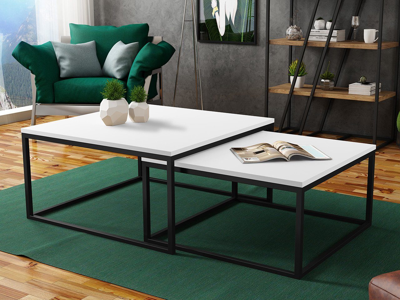 MIRJAN24 Couchtisch Dual (2er-Set), Vierkantrohrrahmen aus Stahl, schwarz p günstig online kaufen
