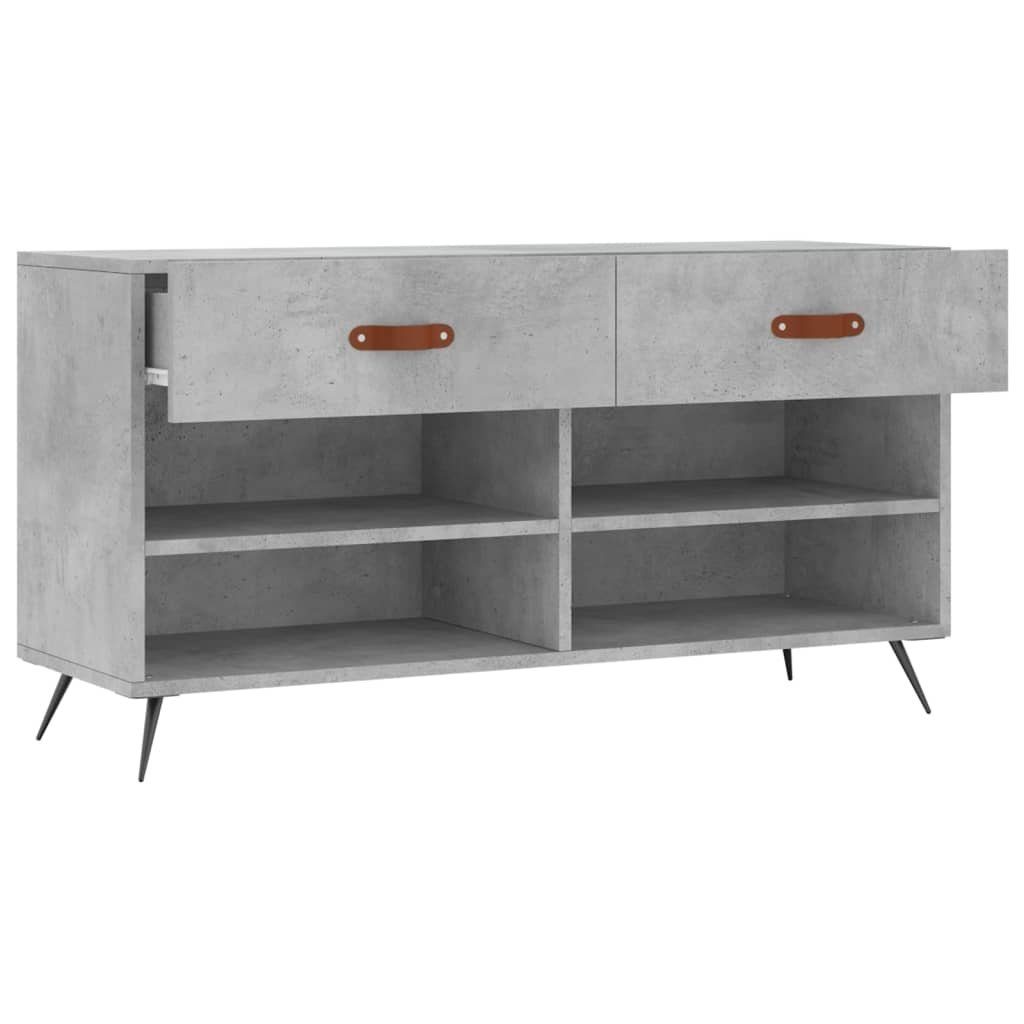 furnicato Schuhbank Betongrau 102 x 35 x 55 cm aus Holzwerkstoff und Eisen (1-St), Sitzbank mit 2 Schubladen, 4 Fächern und stabiler Wandhalterung