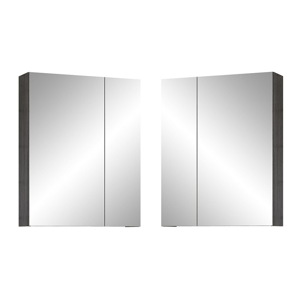 Lomadox Spiegelschrank RAVENNA-19 Badezimmer in Rauchsilber mit 2 Türen, B/H/T: ca. 60/75/16 cm